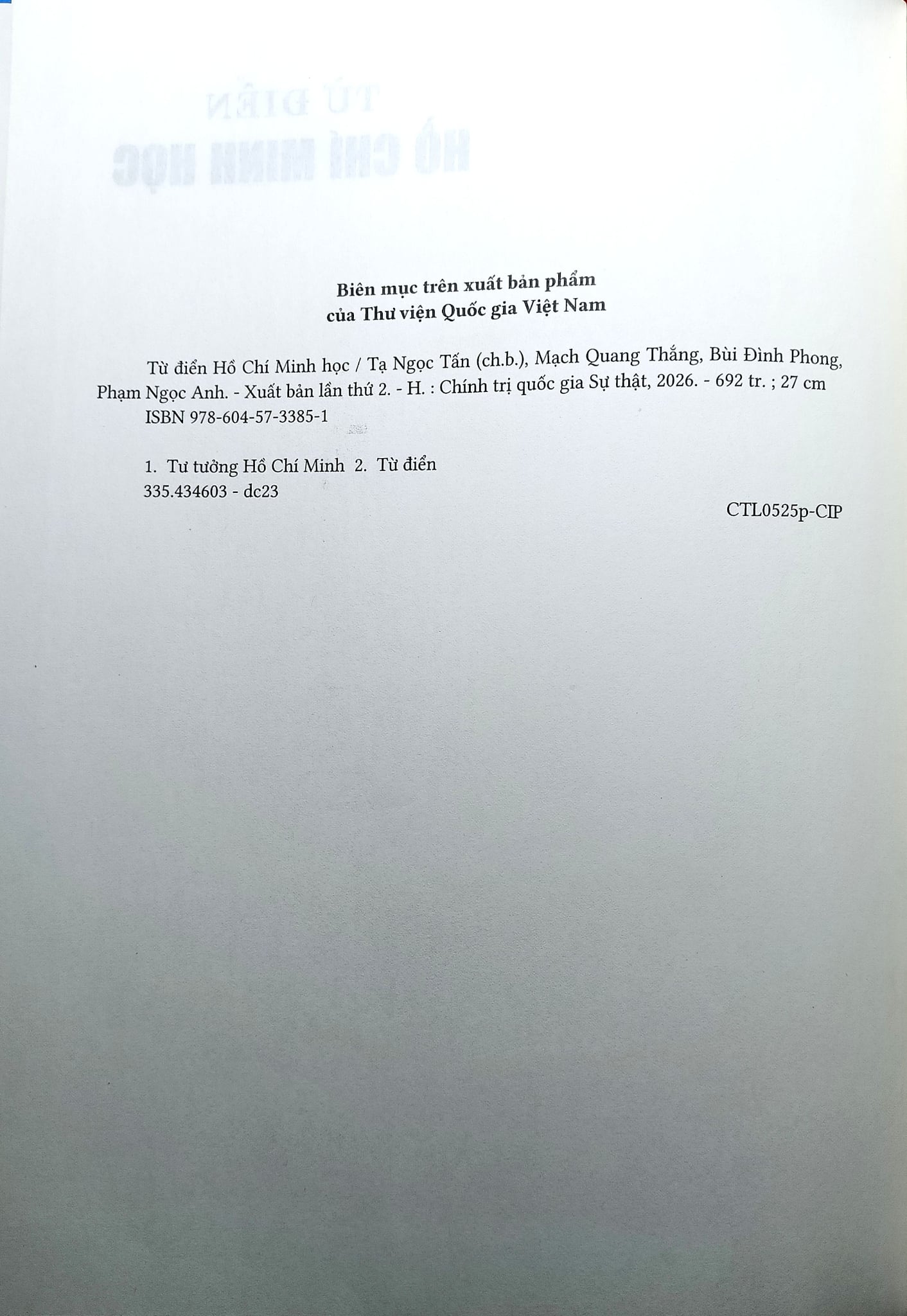 Từ Điển Hồ Chí Minh Học (Xuất Bản Lần 2 Có Chỉnh Sửa Bổ Sung) - GS. TS. Tạ Ngọc Tấn (CB)