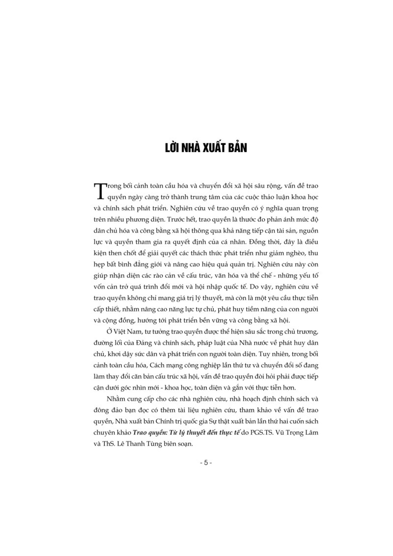 Trao Quyền - Từ Lý Thuyết Đến Thực Tế (Sách Chuyên Khảo, Xuất Bản Lần Thứ Hai) - PGS. TS. Vũ Trọng Lâm, ThS. Lê Thanh Tùng