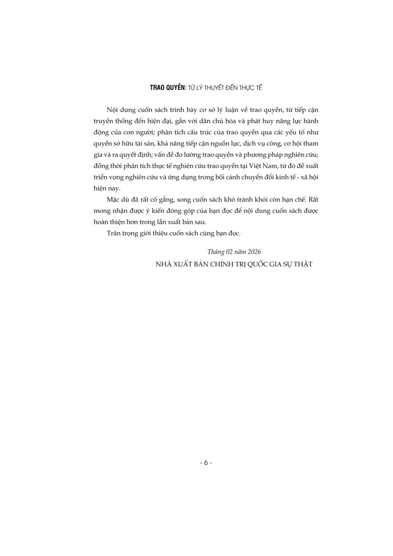 Trao Quyền - Từ Lý Thuyết Đến Thực Tế (Sách Chuyên Khảo, Xuất Bản Lần Thứ Hai) - PGS. TS. Vũ Trọng Lâm, ThS. Lê Thanh Tùng