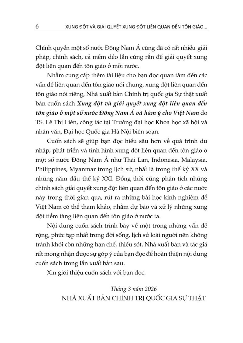 Xung Đột Và Giải Quyết Xung Đột Liên Quan Đến Tôn Giáo Ở Một Số Nước Đông Nam Á Và Hàm Ý Cho Việt Nam - TS. Lê Thị Liên