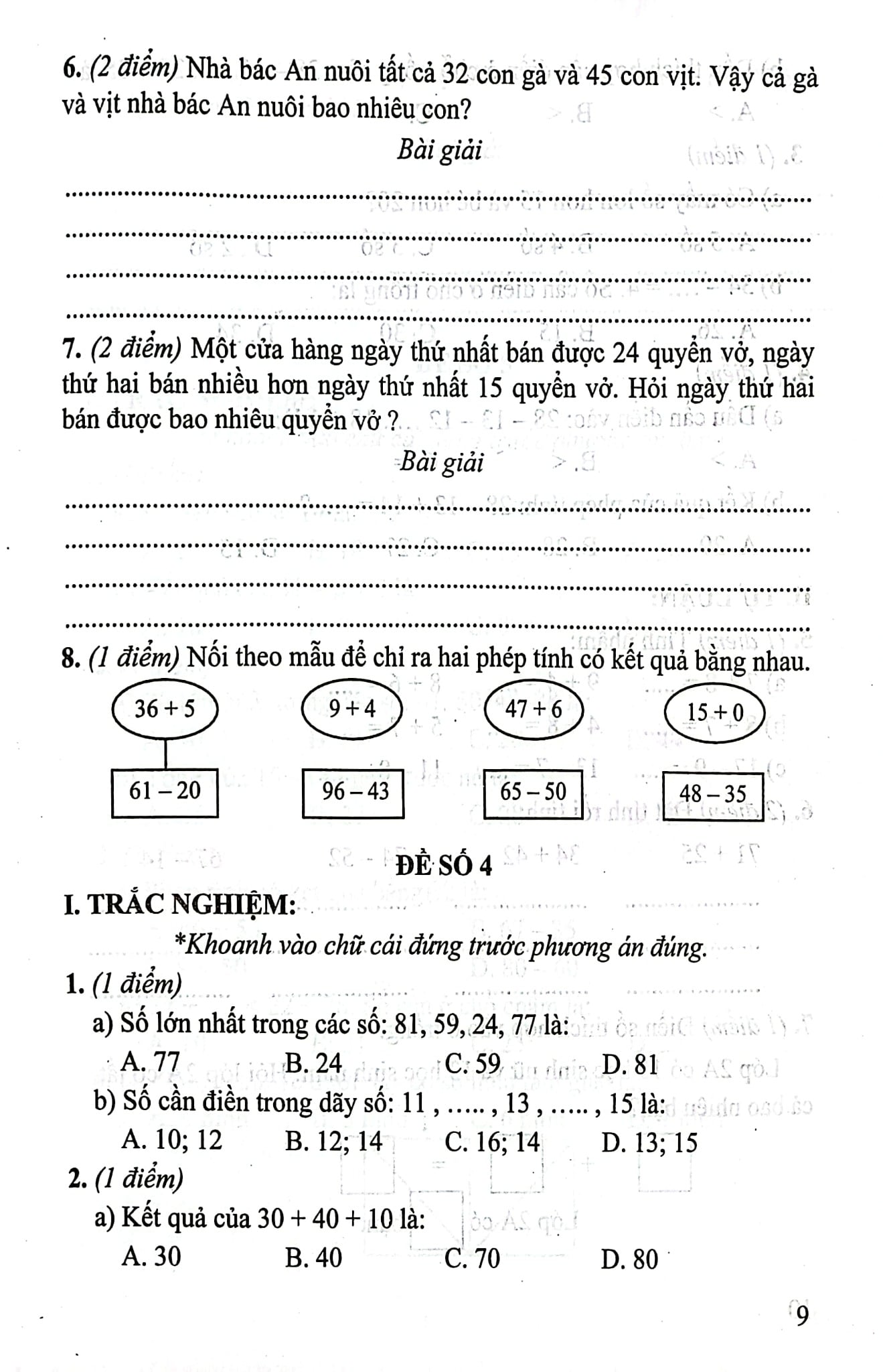 Bộ Đề Kiểm Tra Môn Toán Lớp 2 (Bám Sát Sgk Kết Nối Tri Thức Với Cuộc Sống) - Lê Thị Nương