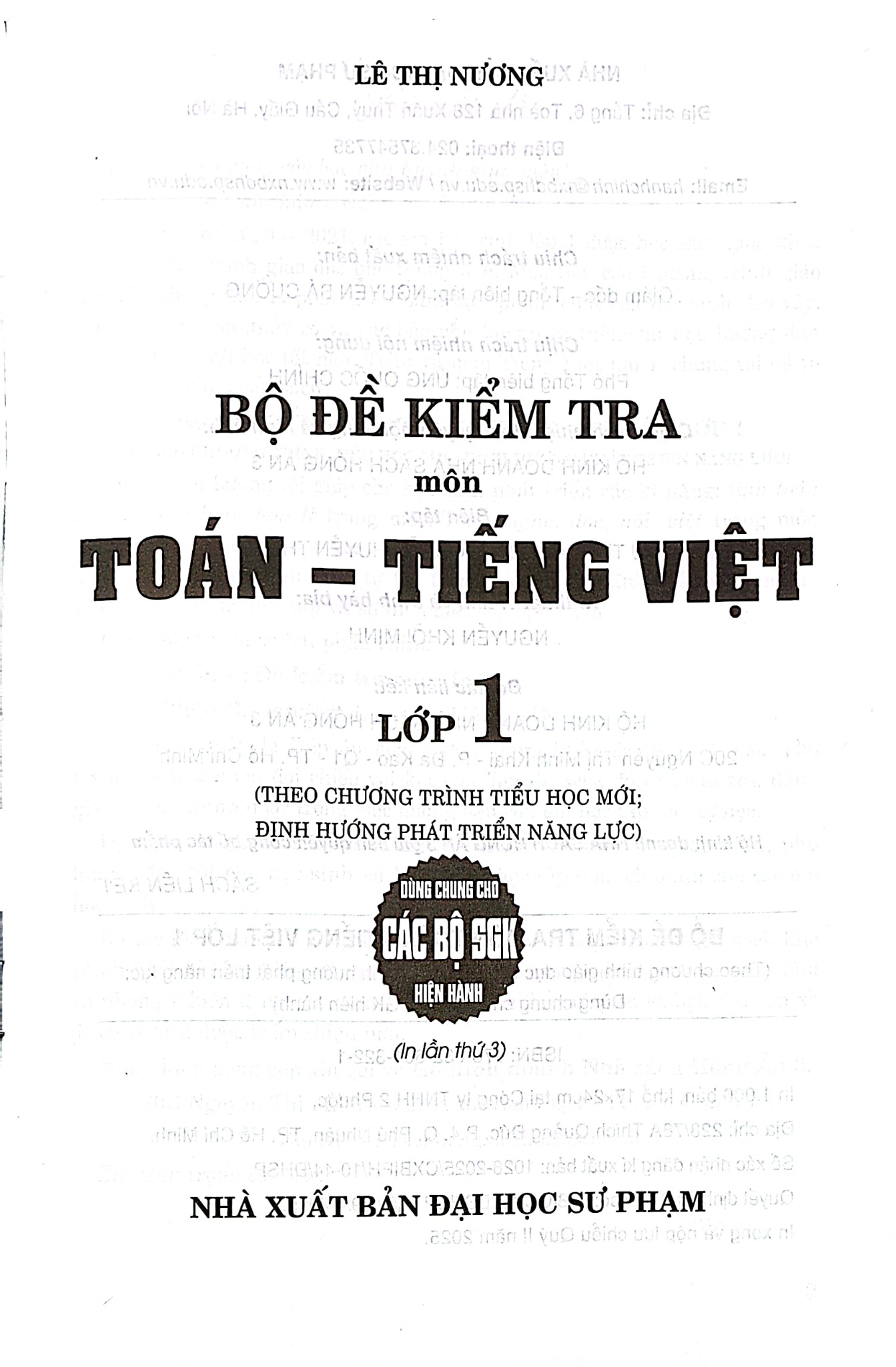 Bộ Đề Kiểm Tra Toán - Tiếng Việt Lớp 1 (Theo Chương Trình Tiểu Học Mới Định Hướng Phát Triển Năng Lực) - Lê Thị Nương
