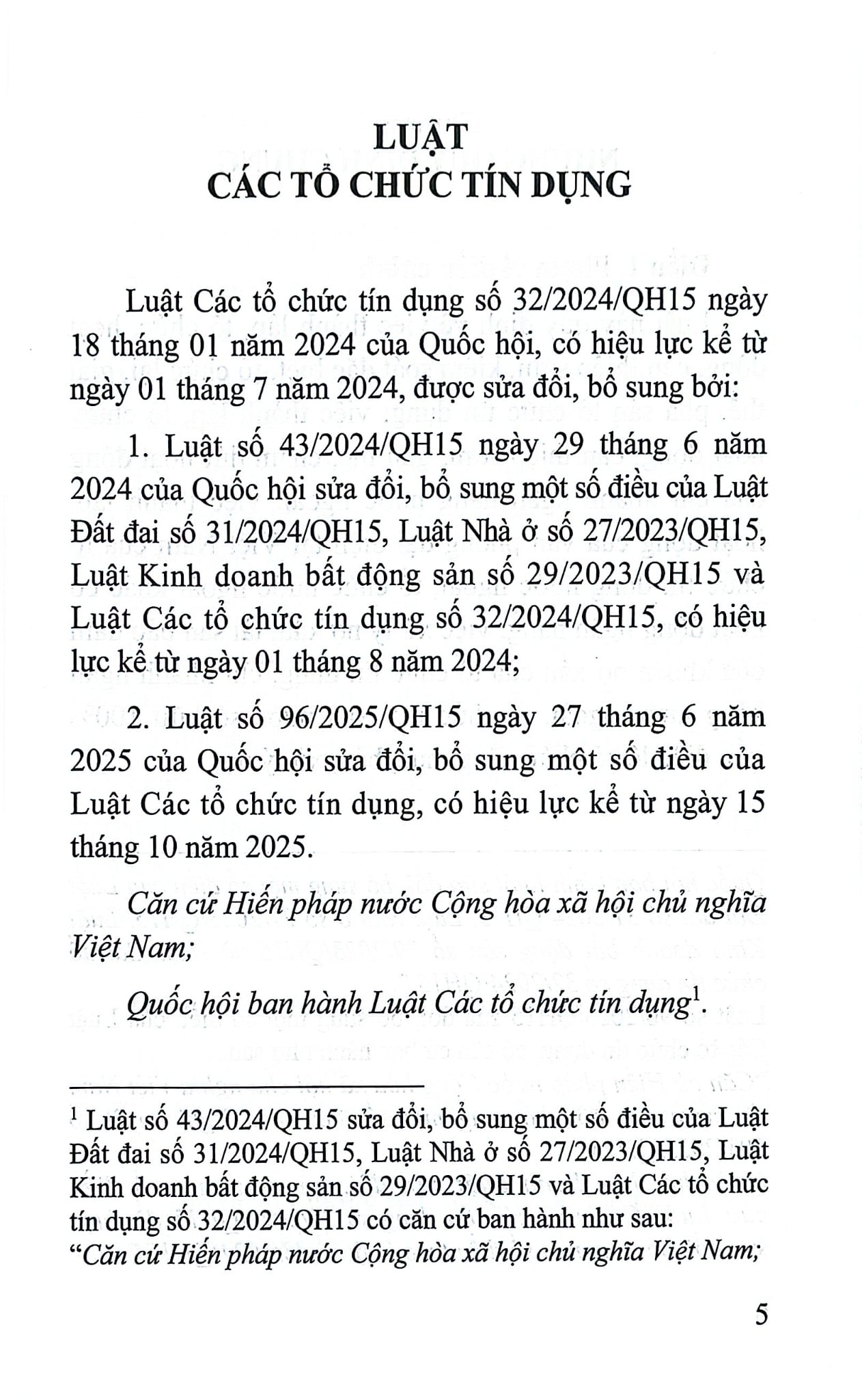 Luật Các Tổ Chức Tín Dụng Năm 2024 ( Sửa Đổi, Bổ Sung Năm 2024,2025) (NXBLĐ) - Quốc Hội
