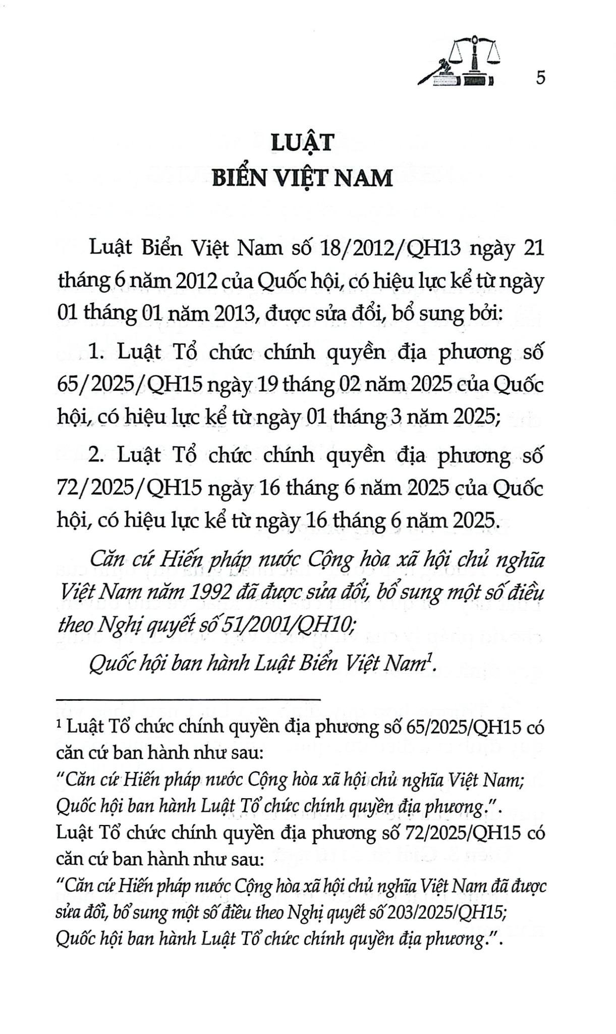 Luật Biển Việt Nam ( Sửa Đổi, Bổ Sung Năm 2025) (NXBLĐ) - Quốc Hội