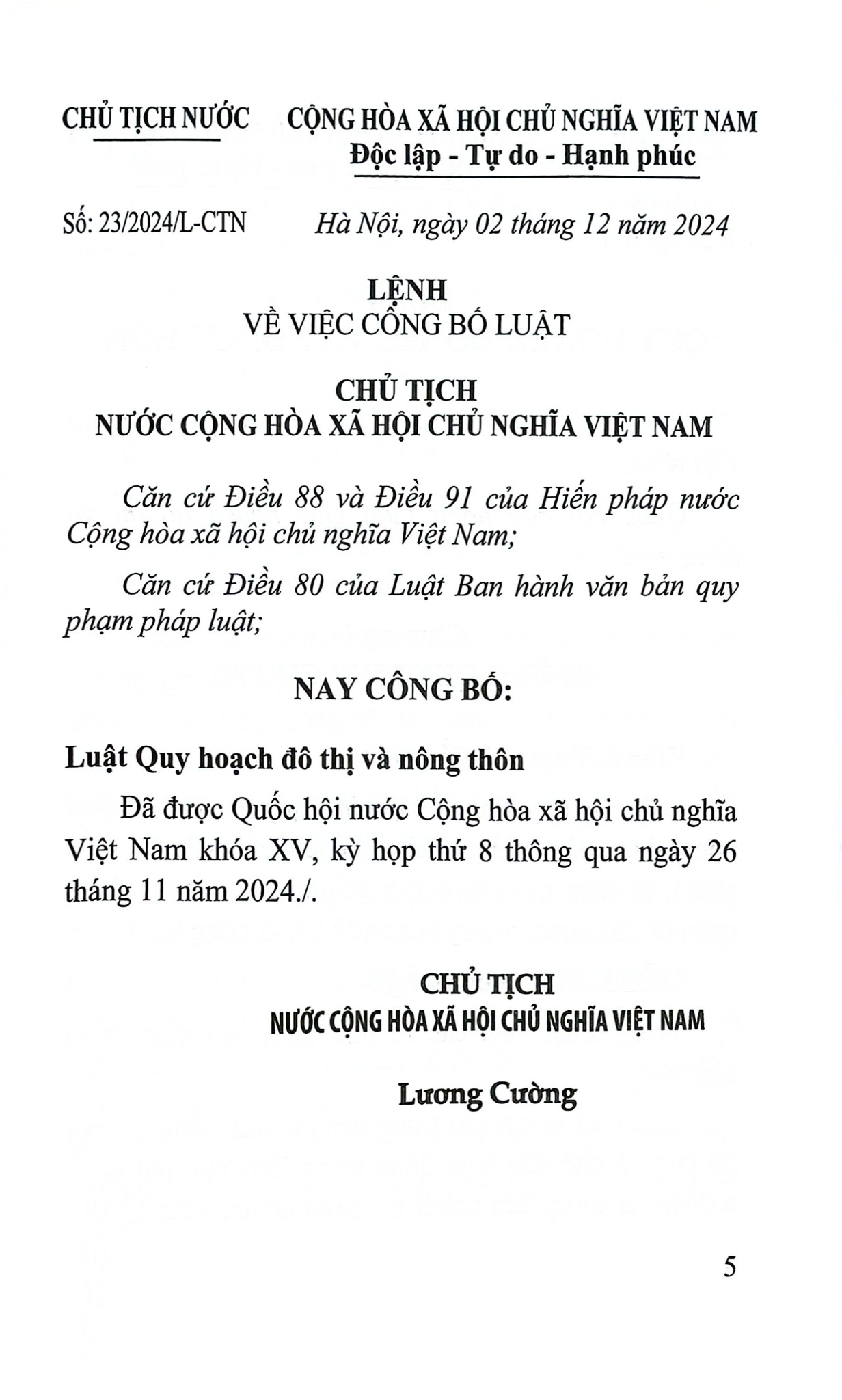 Luật Quy Hoạch Đô Thị Và Nông Thôn Năm 2024 (NXBLĐ) - Quốc Hội