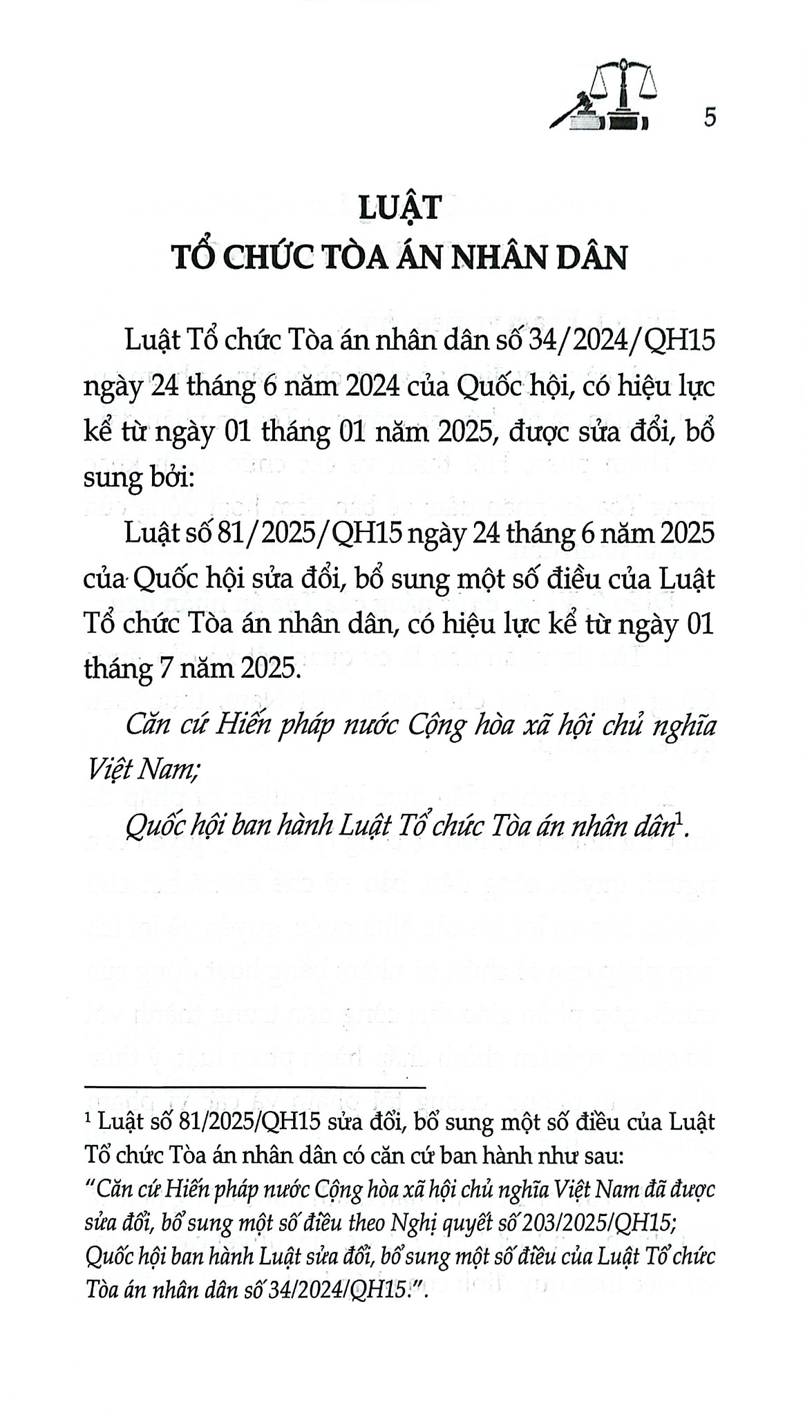 Luật Tổ Chức Tòa Án Nhân Dân Năm 2024 ( Sửa Đổi, Bổ Sung Năm 2025) (NXBLĐ) - Quốc Hội