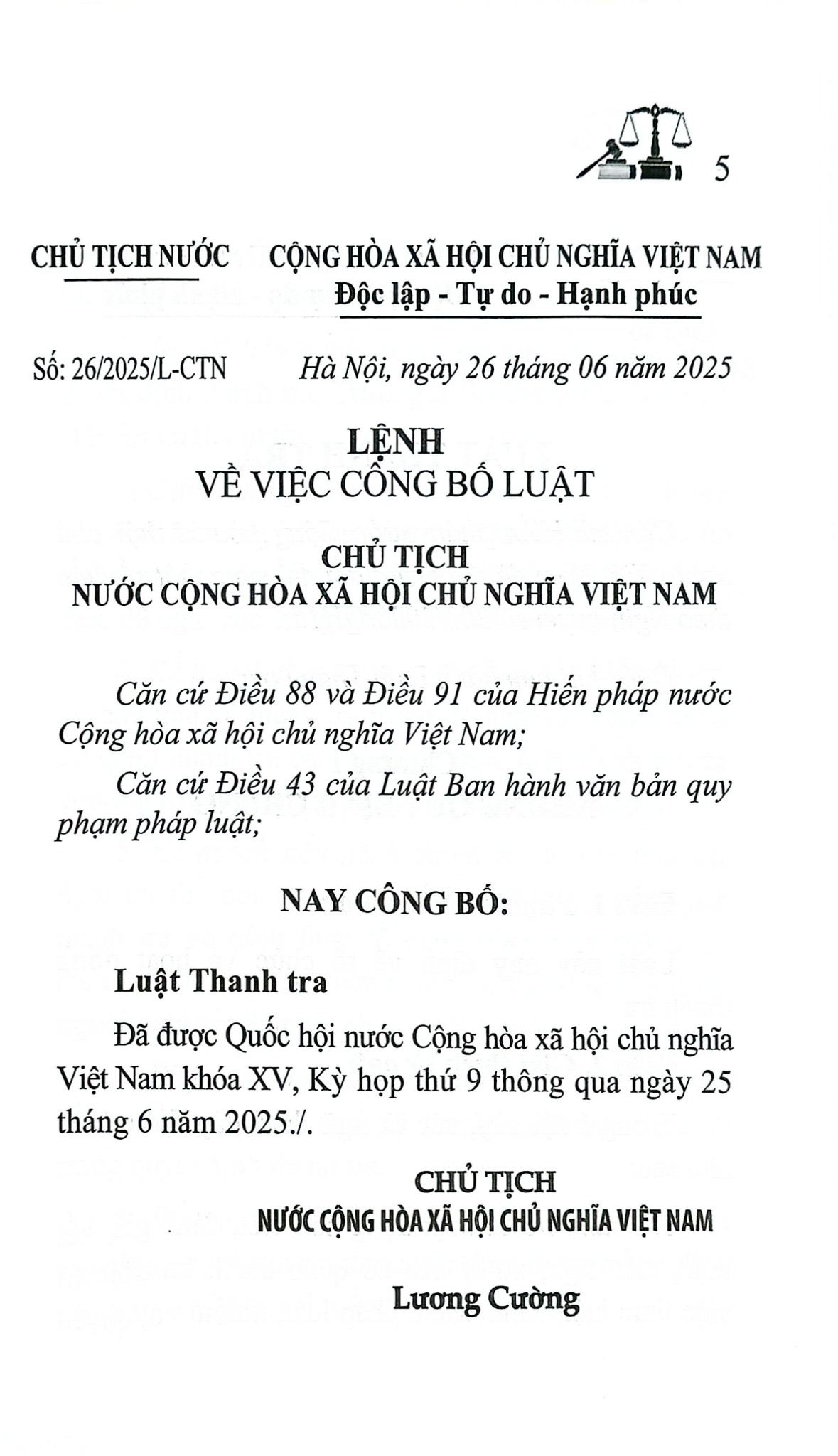 Luật Thanh Tra Năm 2025 (NXBLĐ) - Quốc Hội