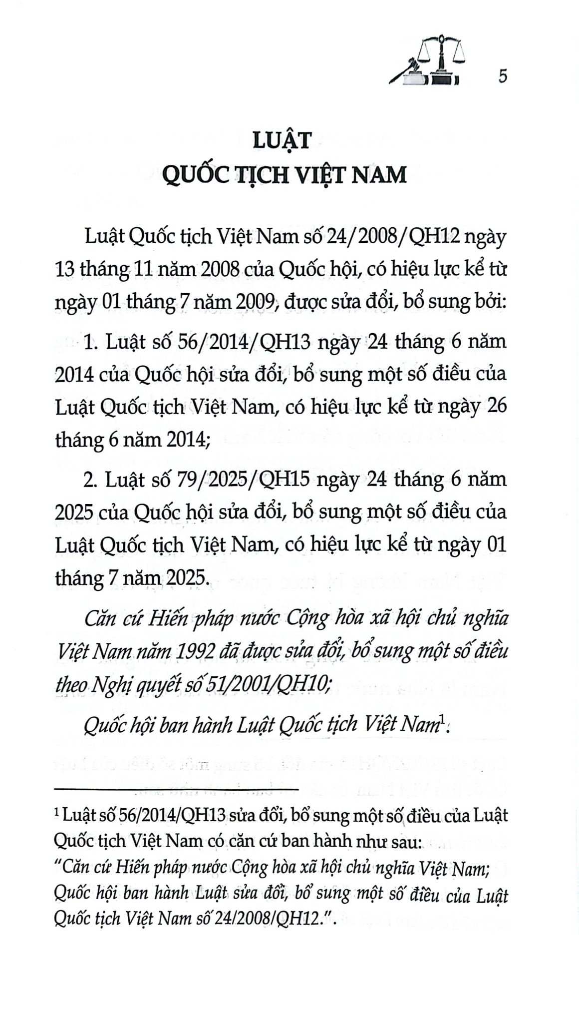 Luật Quốc Tịch Việt Nam Năm 2008  (Sửa Đổi, Bổ Sung Năm 2014, 2025 ) (NXBLĐ) - Quốc Hội