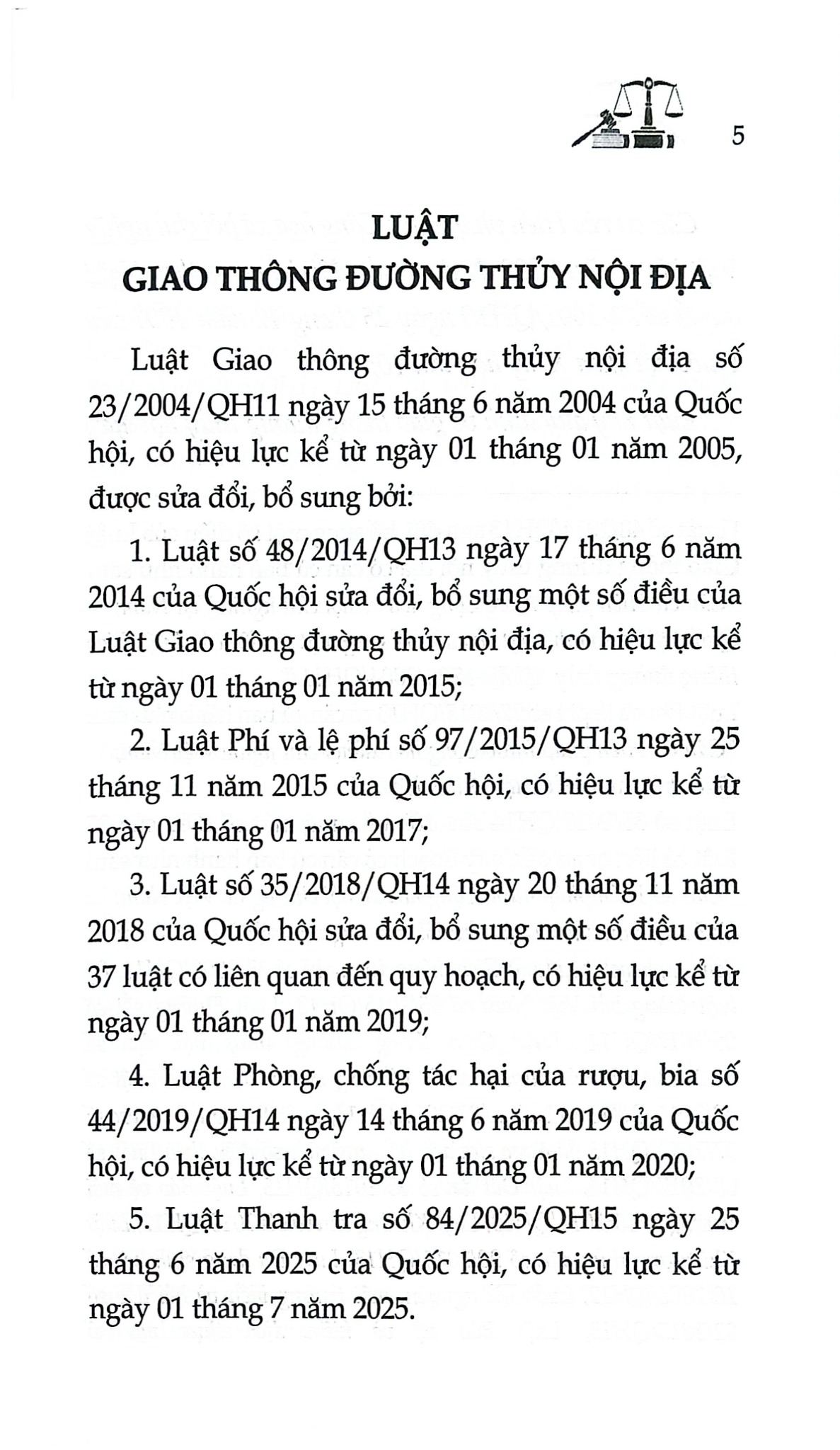 Luật Giao Thông Đường Thủy Nội Địa Năm 2004 ( Sửa Đổi, Bổ Sung Năm 2014,2015,2018,2019,2025) (NXBLĐ) - Quốc Hội