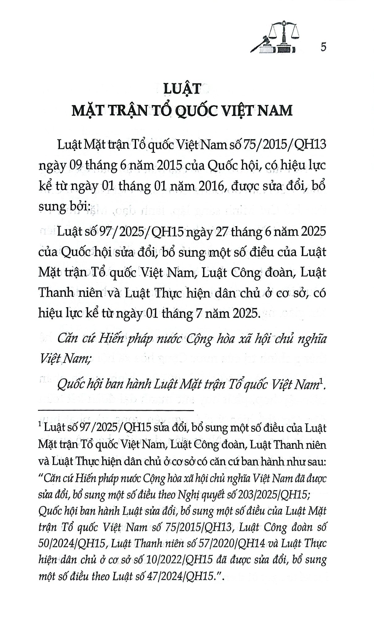 Luật Mặt Trận Tổ Quốc Việt Nam Năm 2015 ( Sửa Đổi, Bổ Sung Năm 2025) (NXBLĐ) - Quốc Hội