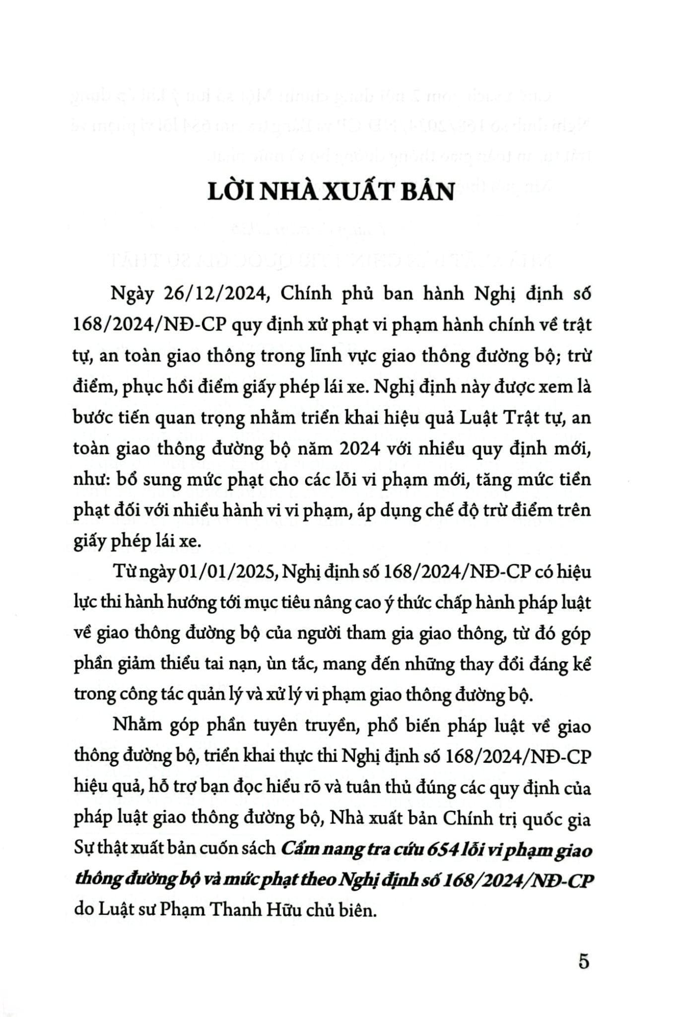 Cẩm Nang Tra Cứu 654 Lỗi Vi Phạm Giao Thông Đường Bộ Và Mức Phạt Theo Nghị Định Số 168/2024/NĐ-CP - LS. Phạm Thanh Hữu