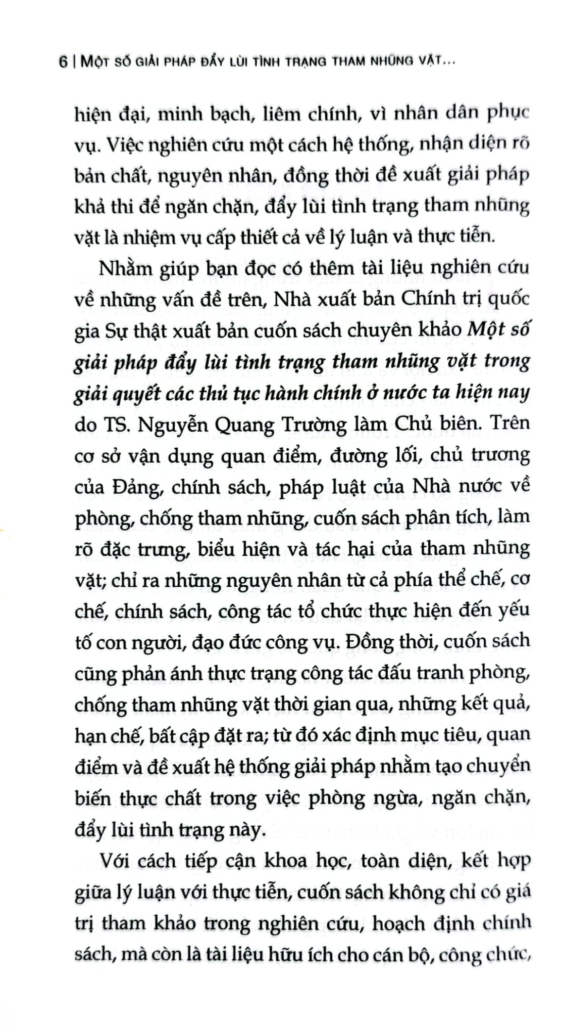 Một Số Giải Pháp Đẩy Lùi Tình Trạng Tham Nhũng Vặt Trong Giải Quyết Các Thủ Tục Hành Chính Ở Nước Ta Hiện Nay (Sách Chuyên Khảo) - TS. Nguyễn Quang Trường (CB)