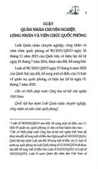 Luật Quân Nhân Chuyên Nghiệp, Công Nhân Và Viên Chức Quốc Phòng Năm 2015 ( Sửa Đổi, Bổ Sung Năm 2025) (NXBLĐ)  - Quốc Hội
