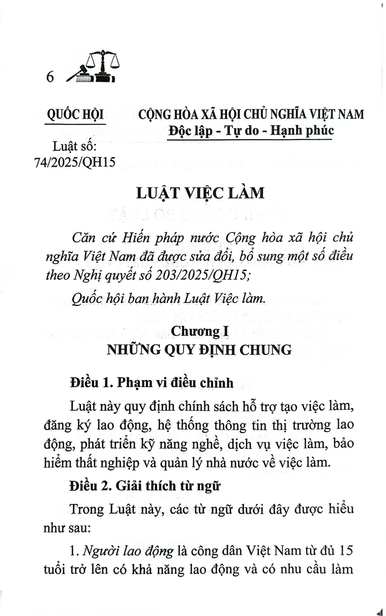 Luật Việc Làm Năm 2025 (NXBLĐ) - Quốc Hội