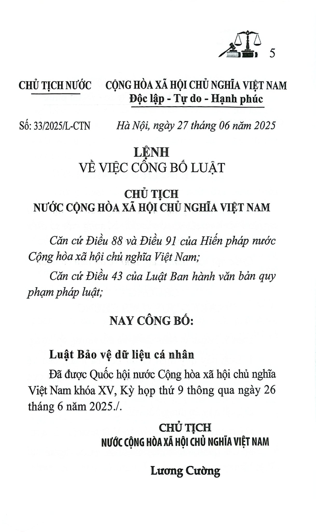 Luật Bảo Vệ Dữ Liệu Cá Nhân Năm 2025 (NXBLĐ) - Quốc Hội