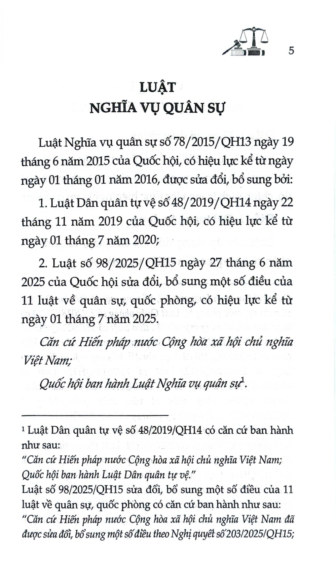Luật Nghĩa Vụ Quân Sự Năm 2015 ( Sửa Đổi, Bổ Sung Năm 2019,2025) (NXBLĐ) - Quốc Hội