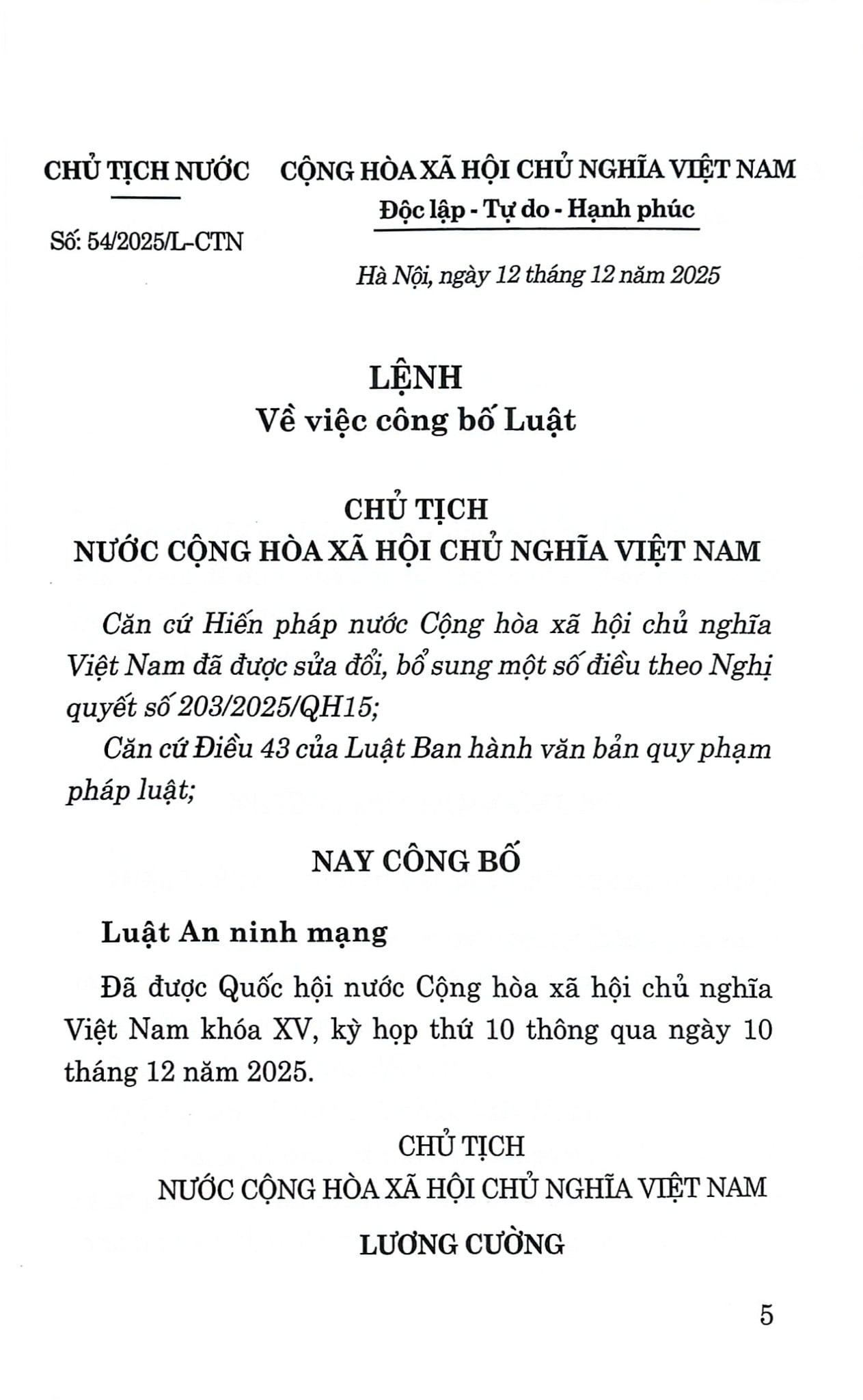 Luật An Ninh Mạng Năm 2025 (CTQG) - Quốc Hội