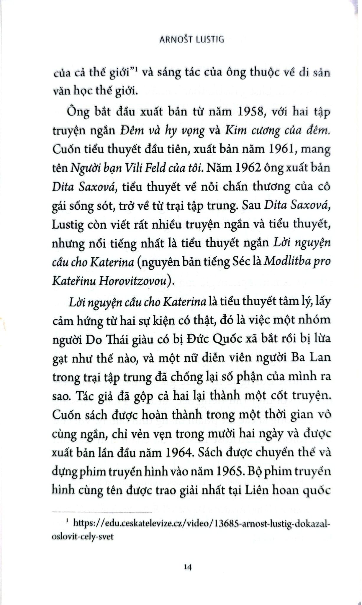 Lời Nguyện Cầu Cho Katerina - 
Arnošt Lustig