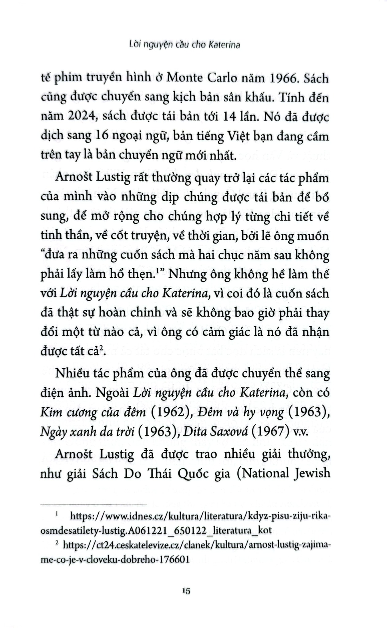 Lời Nguyện Cầu Cho Katerina - 
Arnošt Lustig