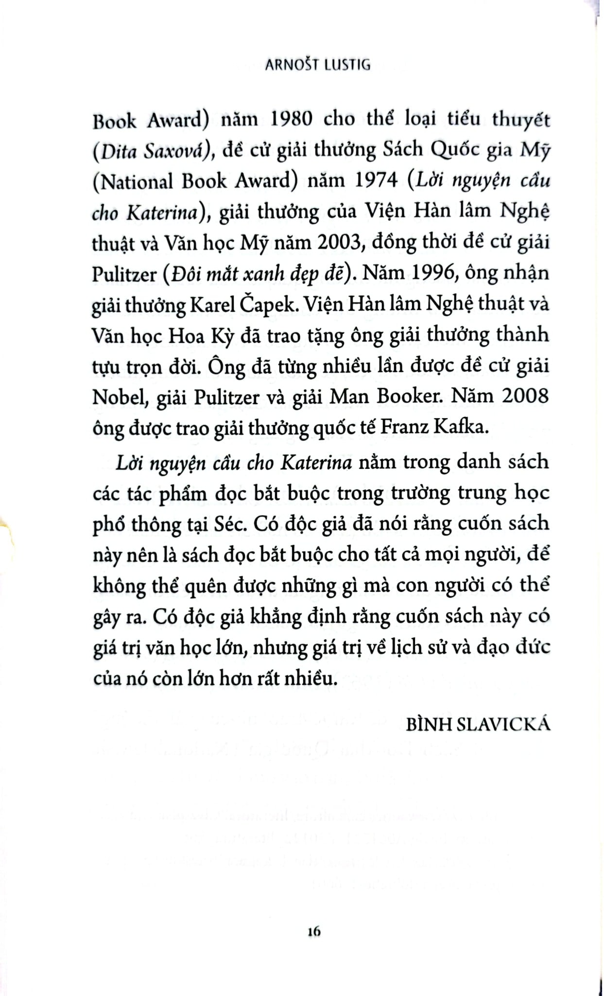Lời Nguyện Cầu Cho Katerina - 
Arnošt Lustig