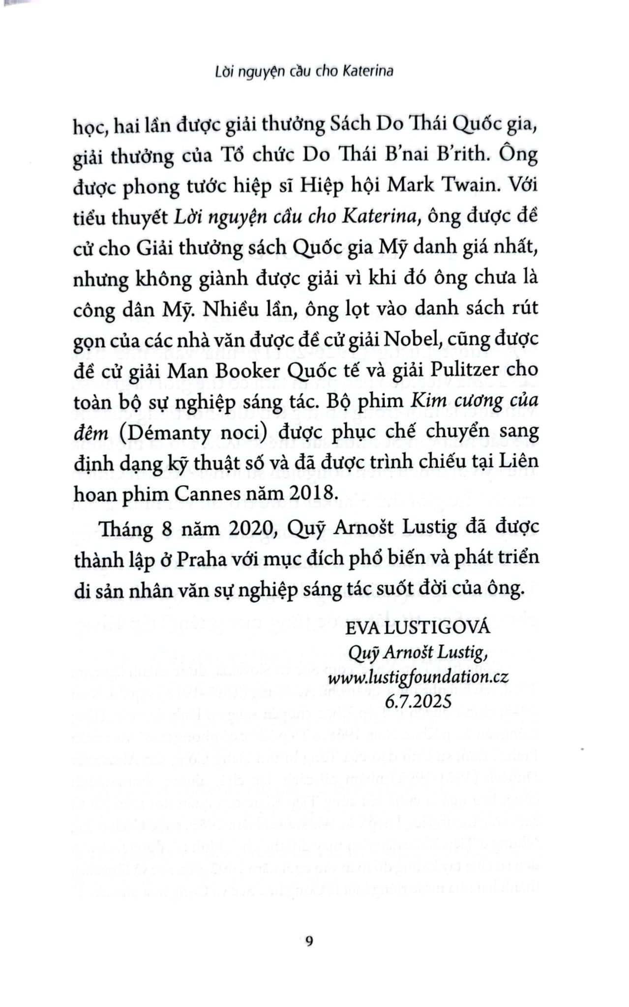 Lời Nguyện Cầu Cho Katerina - 
Arnošt Lustig