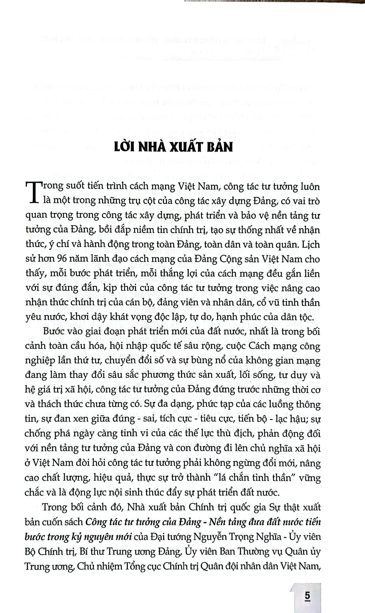 Công Tác Tư Tưởng Của Đảng, Nền Tảng Đưa Đất Nước Tiến Bước Trong Kỷ Nguyên Mới (CTQG) - Đại tướng Nguyễn Trọng Nghĩa