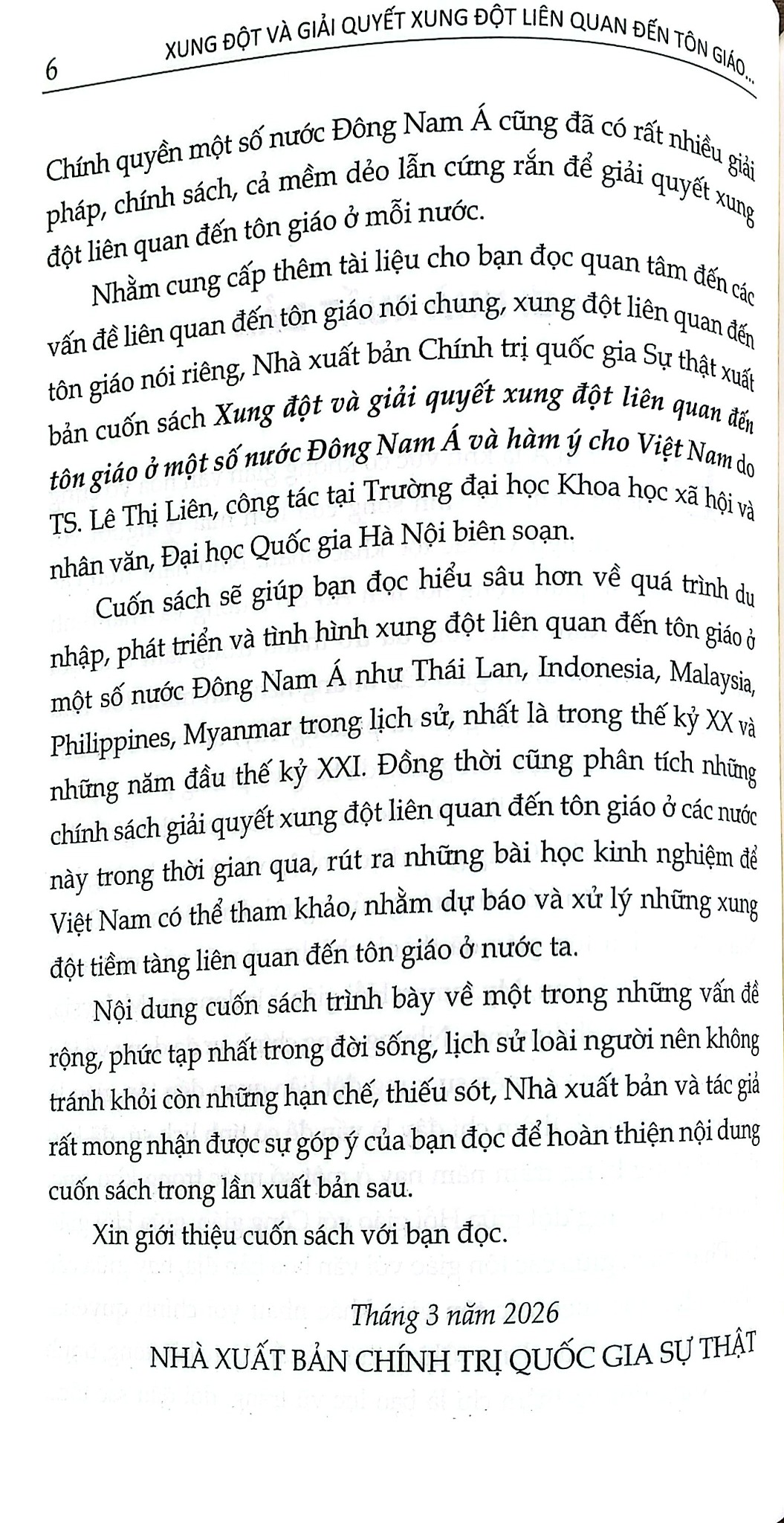 Xung Đột Và Giải Quyết Xung Đột Liên Quan Đến Tôn Giáo Ở Một Số Nước Đông Nam Á Và Hàm Ý Cho Việt Nam - TS. Lê Thị Liên