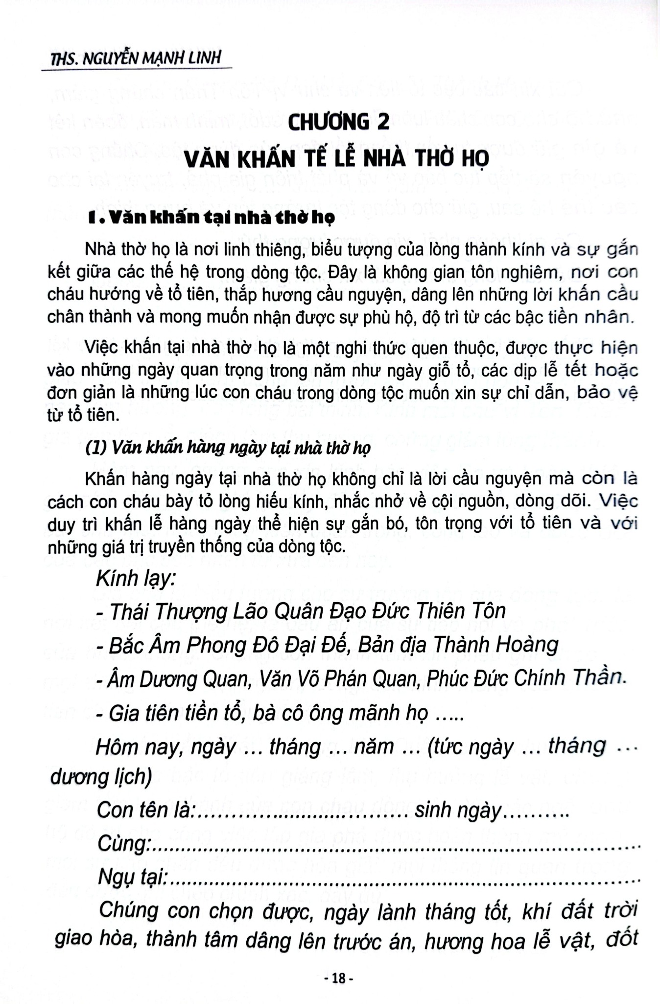 Văn Khấn Dòng Tộc - ThS Nguyễn Mạnh Linh