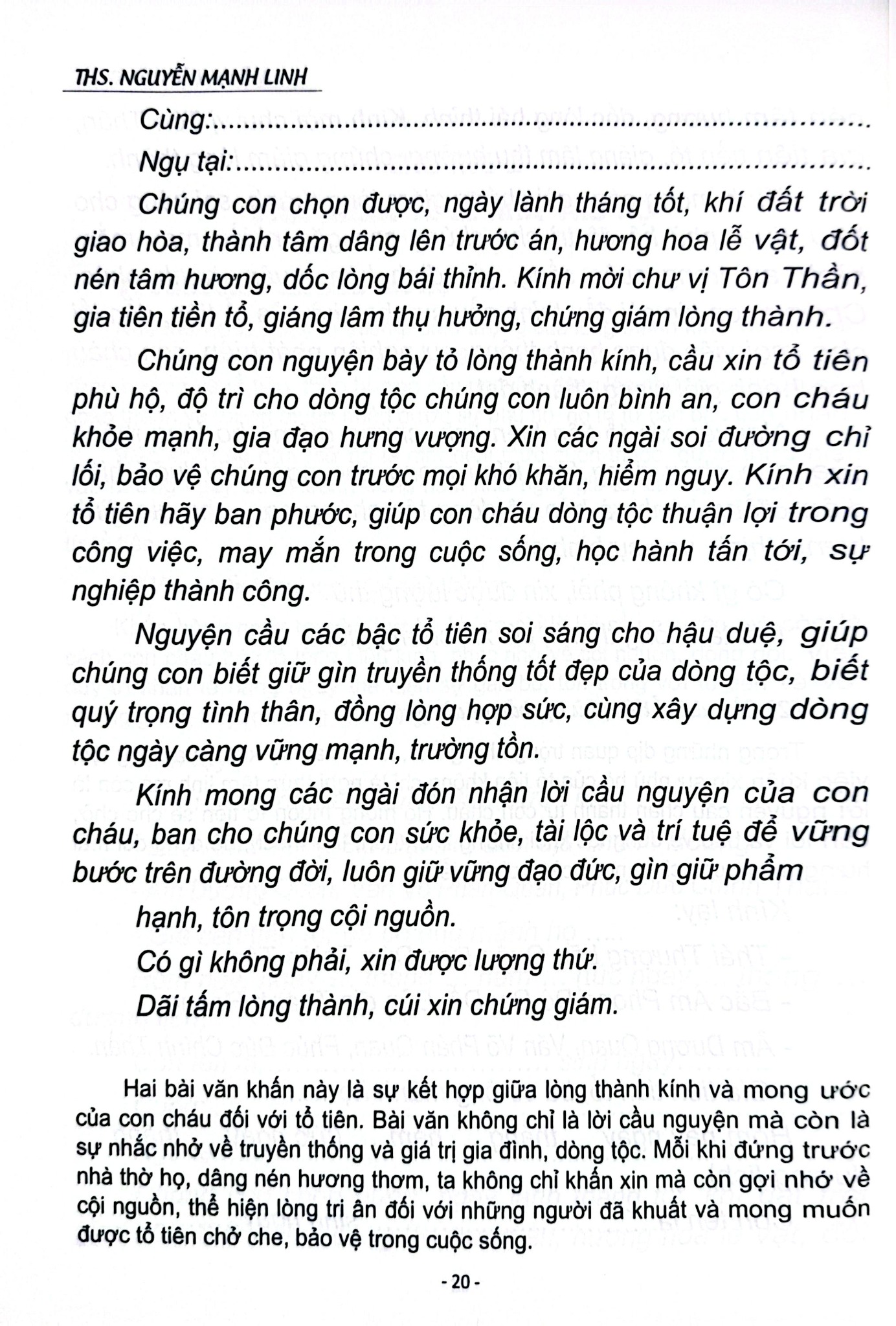 Văn Khấn Dòng Tộc - ThS Nguyễn Mạnh Linh