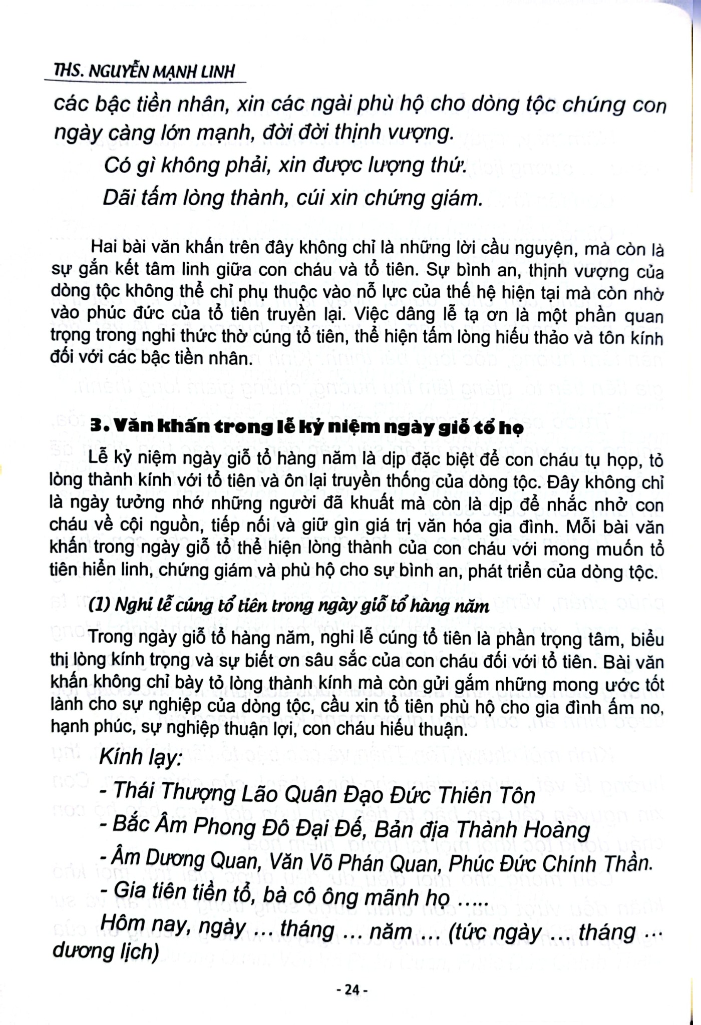 Văn Khấn Dòng Tộc - ThS Nguyễn Mạnh Linh