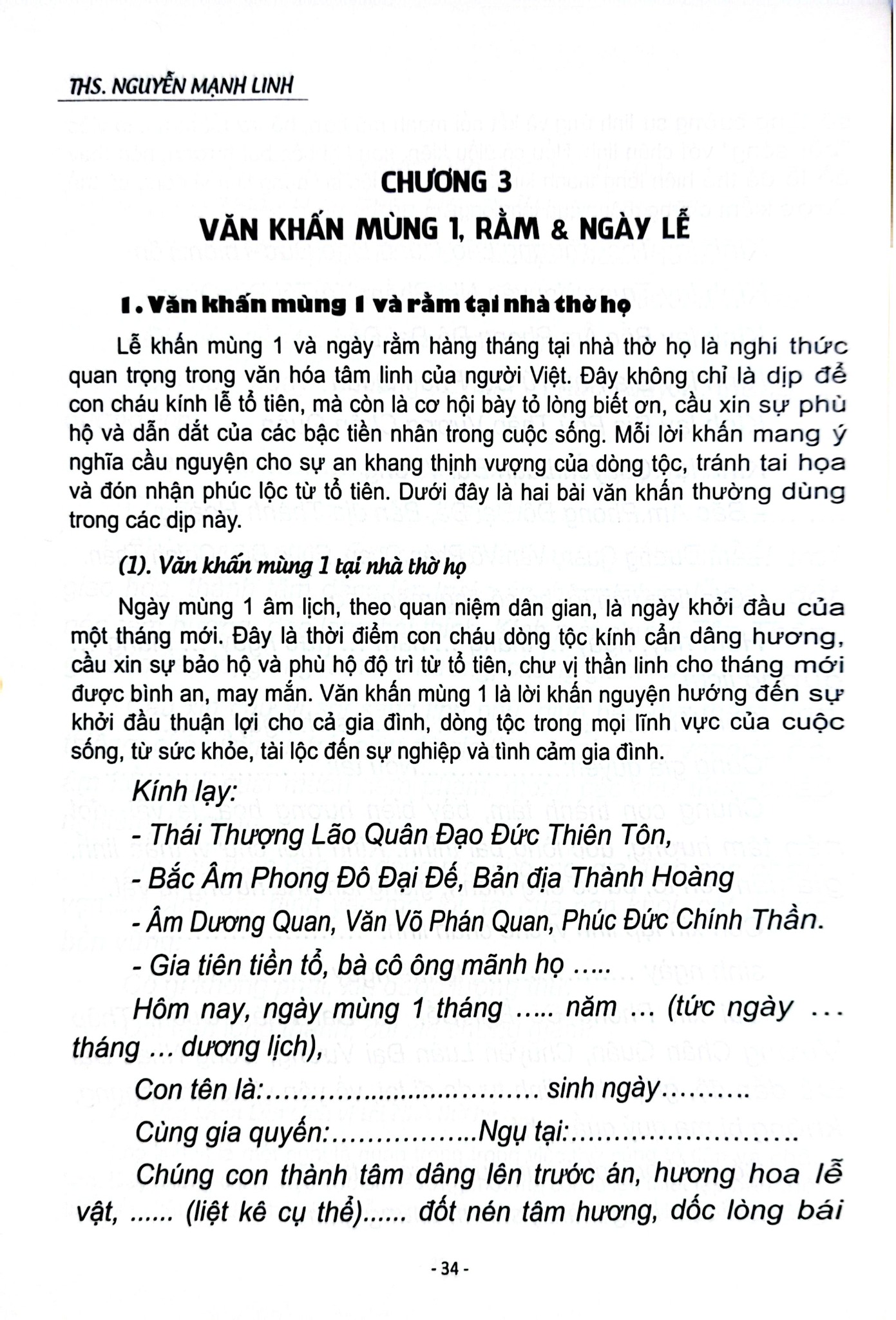Văn Khấn Dòng Tộc - ThS Nguyễn Mạnh Linh