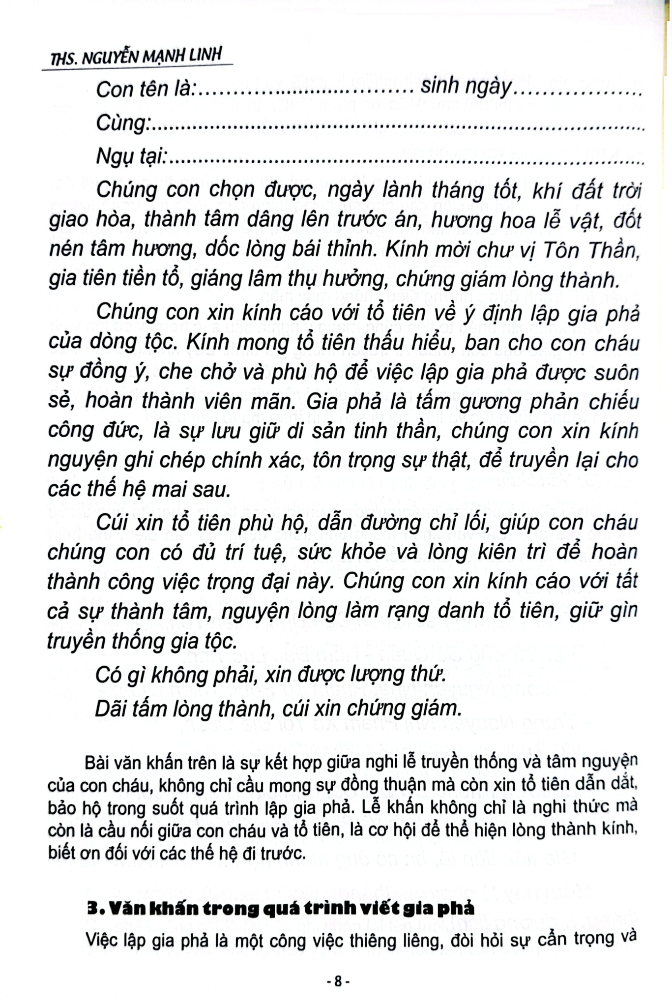Văn Khấn Dòng Tộc - ThS Nguyễn Mạnh Linh