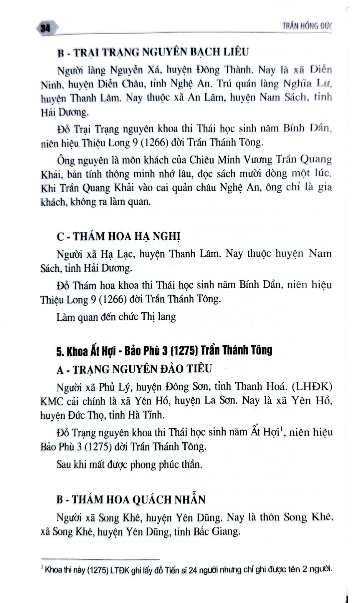 Các Vị Trạng Nguyên, Bảng Nhãn, Thám Hoa Qua Các Triều Đại Phong Kiến Việt Nam - Trần Hồng Đức