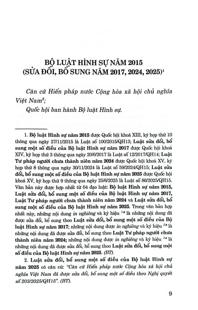  Bộ Luật Hình Sự Năm 2015 (Sửa Đổi, Bổ Sung Năm 2017, 2024, 2025 ) - Quốc hội - NXB CTQG 