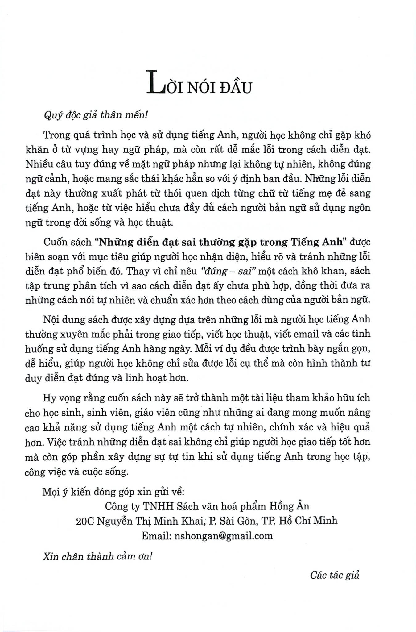 Những Diễn Đạt Sai Thường Gặp Trong Tiếng Anh  -  
Minh Luận, Nguyễn Hoàng Thanh Ly