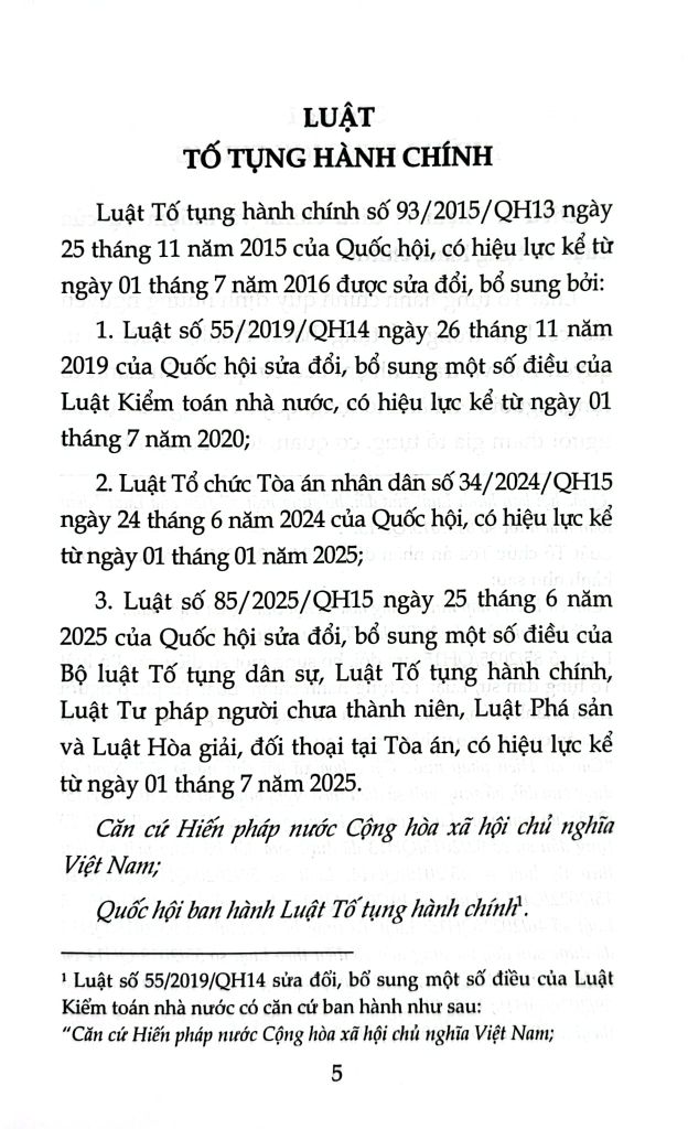 Luật Tố Tụng Hành Chính Năm 2015 (Sửa Đổi, Bổ Sung Năm 2019, 2024, 2025) - Quốc Hội (CTQG) 