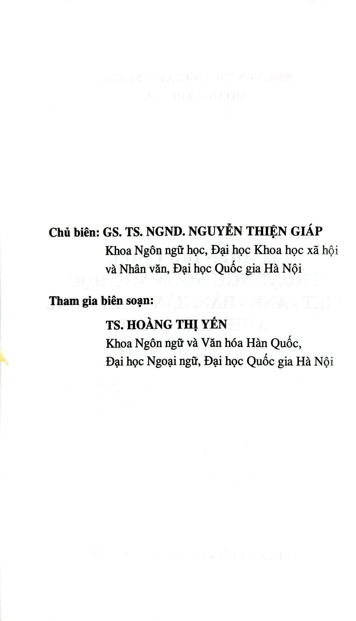 Từ Điển Đối Chiếu Thuật Ngữ Ngôn Ngữ Học (Việt - Anh - Hàn, Hàn - Việt - Anh, Anh - Hàn - Việt) - Nguyễn Thiện Giáp Hoàng Thị Yến