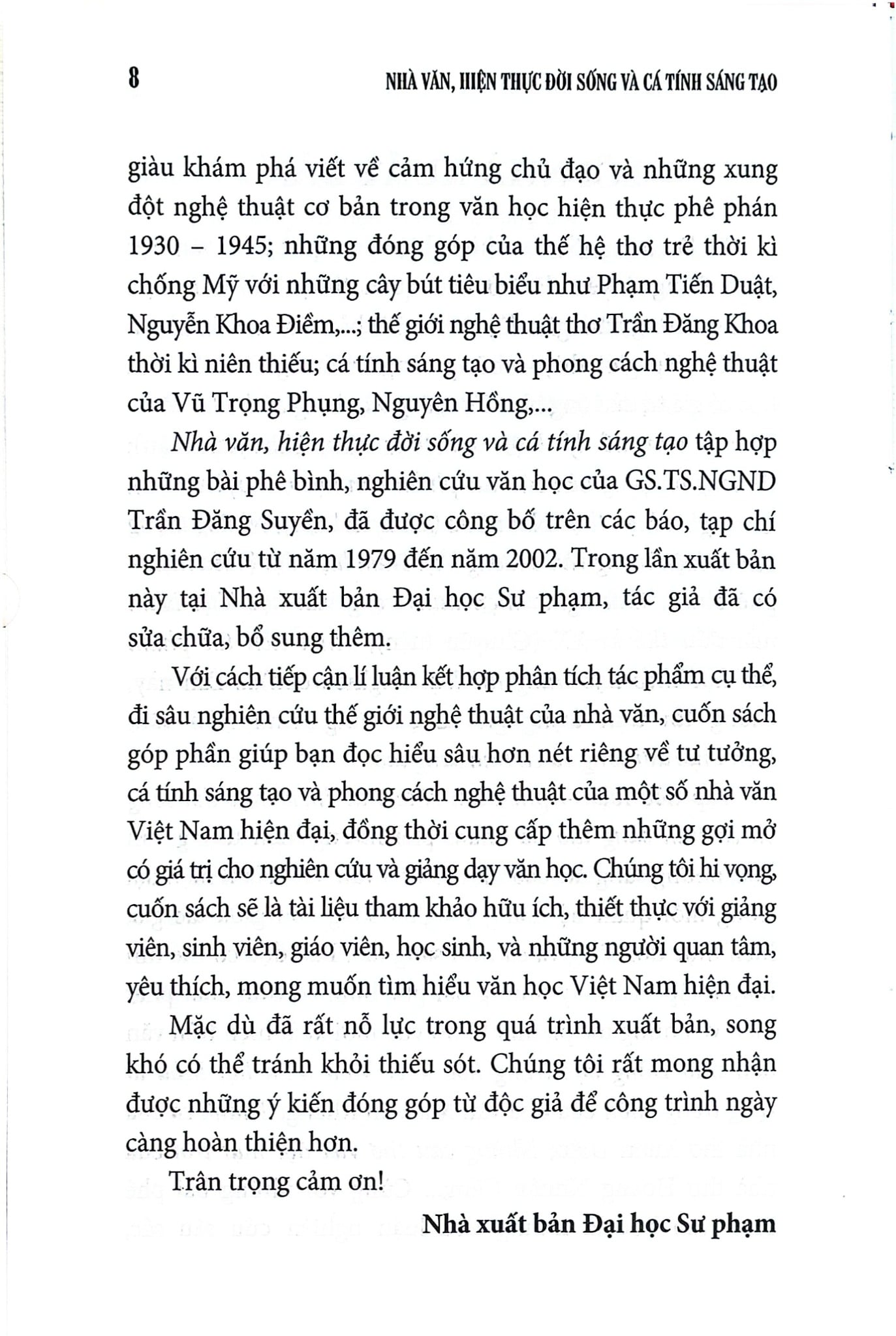 Nhà Văn, Hiện Thực Đời Sống Và Cá Tính Sáng Tạo - Bìa Mềm - 
Trần Đăng Suyền