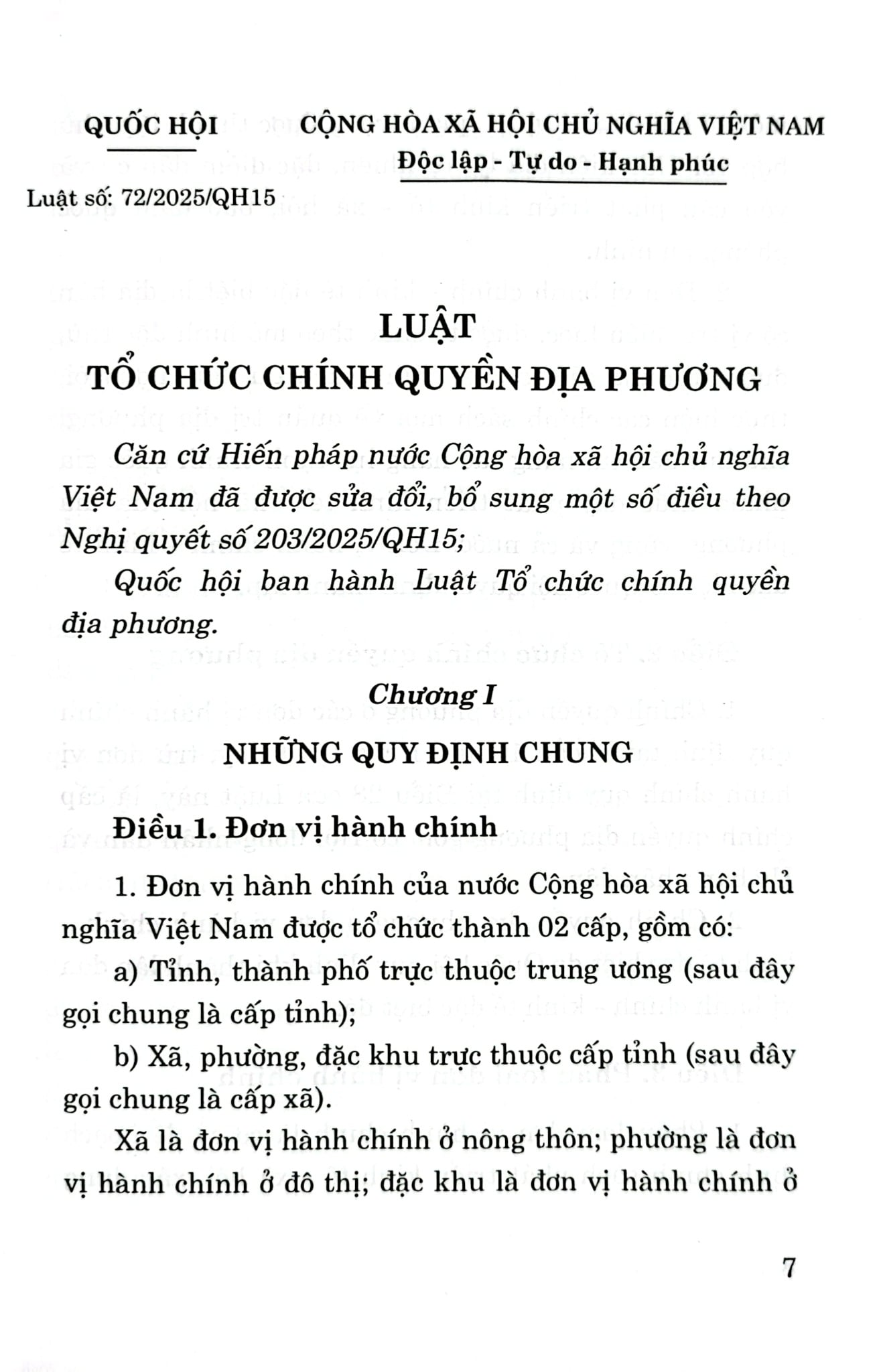 Luật Tổ Chức Chính Quyền Địa Phương Năm 2025 - Quốc hội