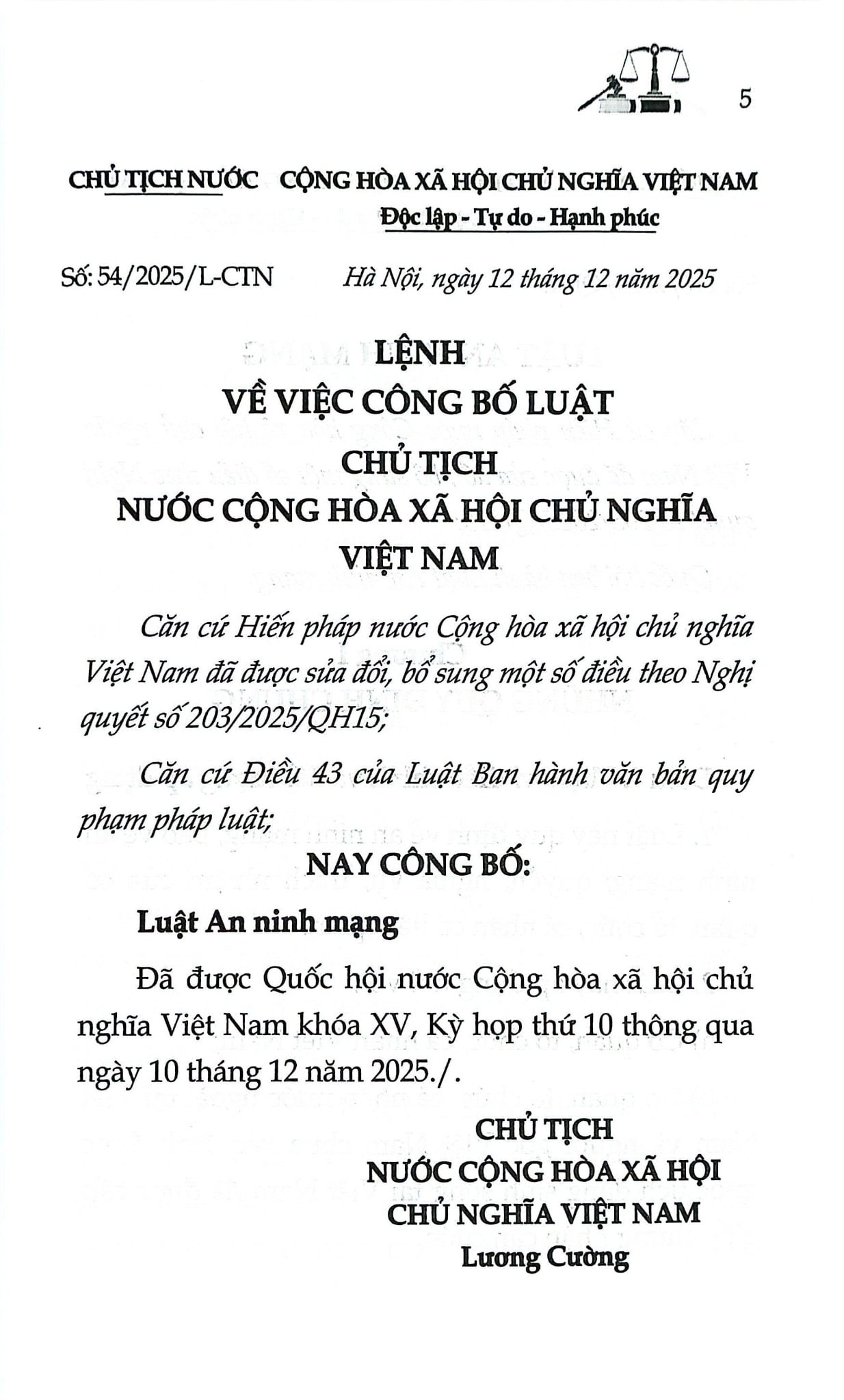 Luật An Ninh Mạng Năm 2025 (NXBLĐ) - Quốc Hội