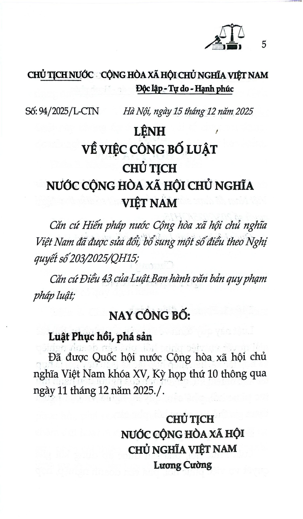 Luật Phục Hồi, Phá Sản Năm 2025 (NXBLĐ) - Quốc Hội
