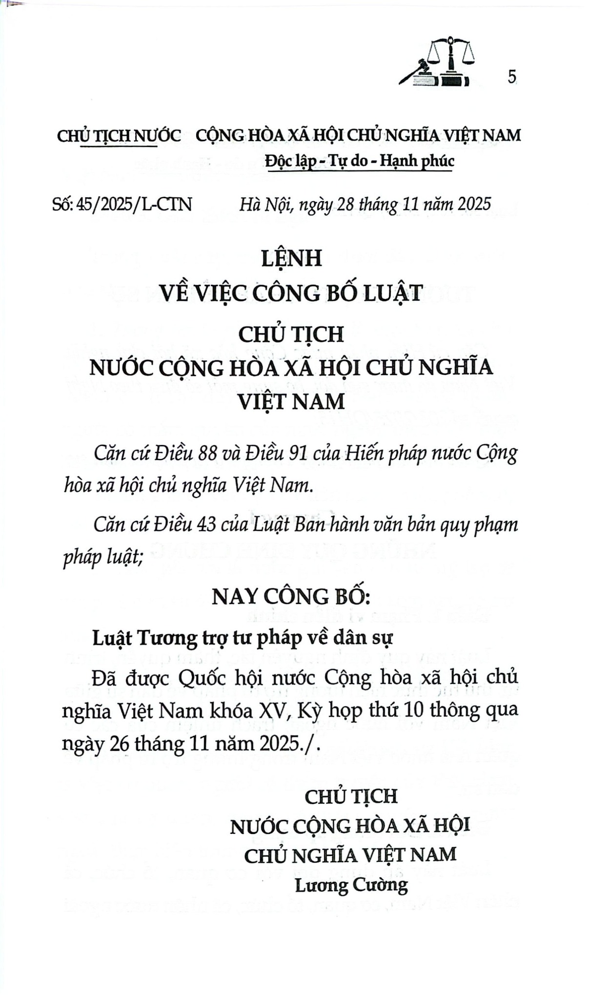Luật Tương Trợ Tư Pháp Về Dân Sự Năm 2025 (NXBLĐ) - Quốc Hội