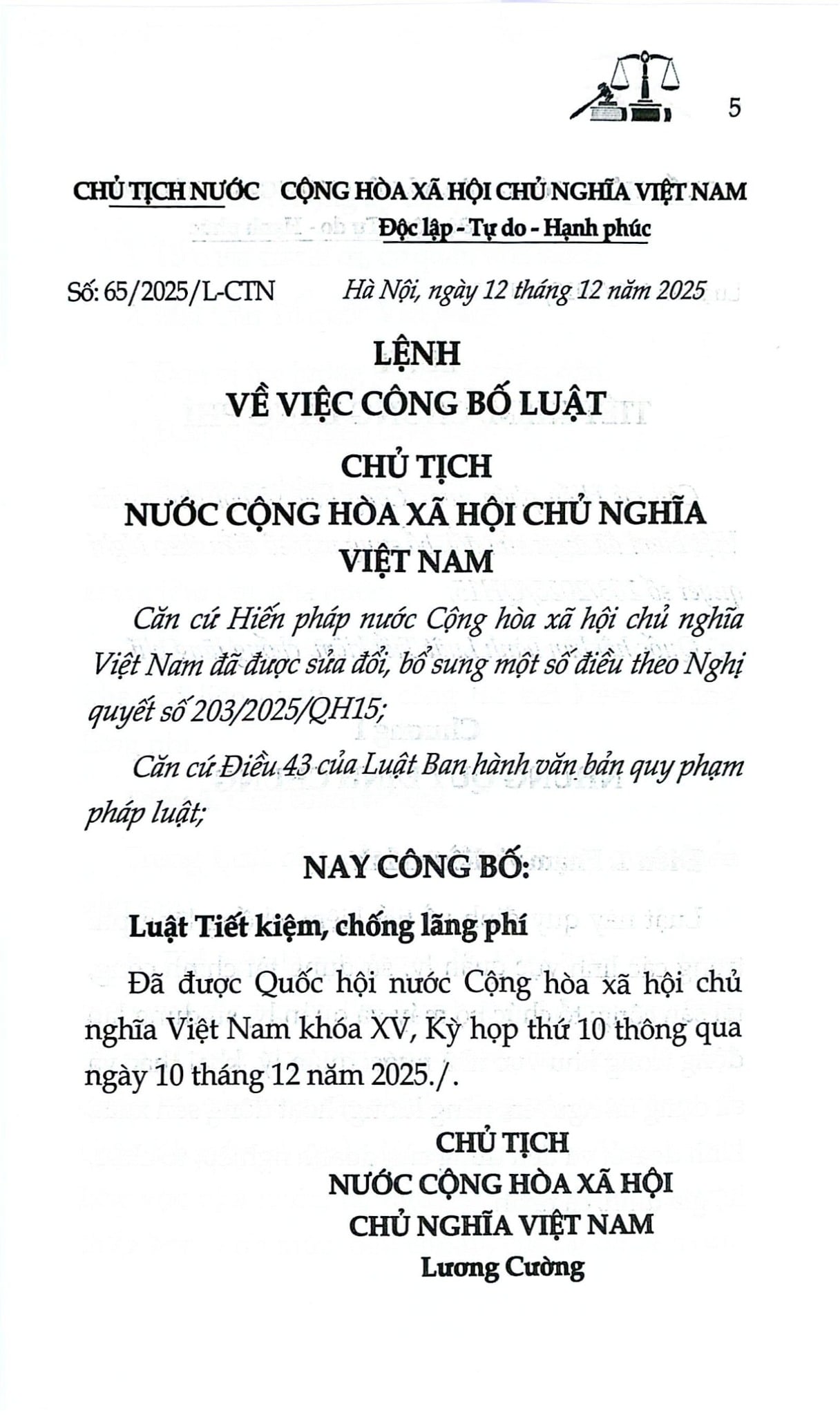 Luật Tiết Kiệm, Chống Lãng Phí Năm 2025 (NXBLĐ) - Quốc Hội