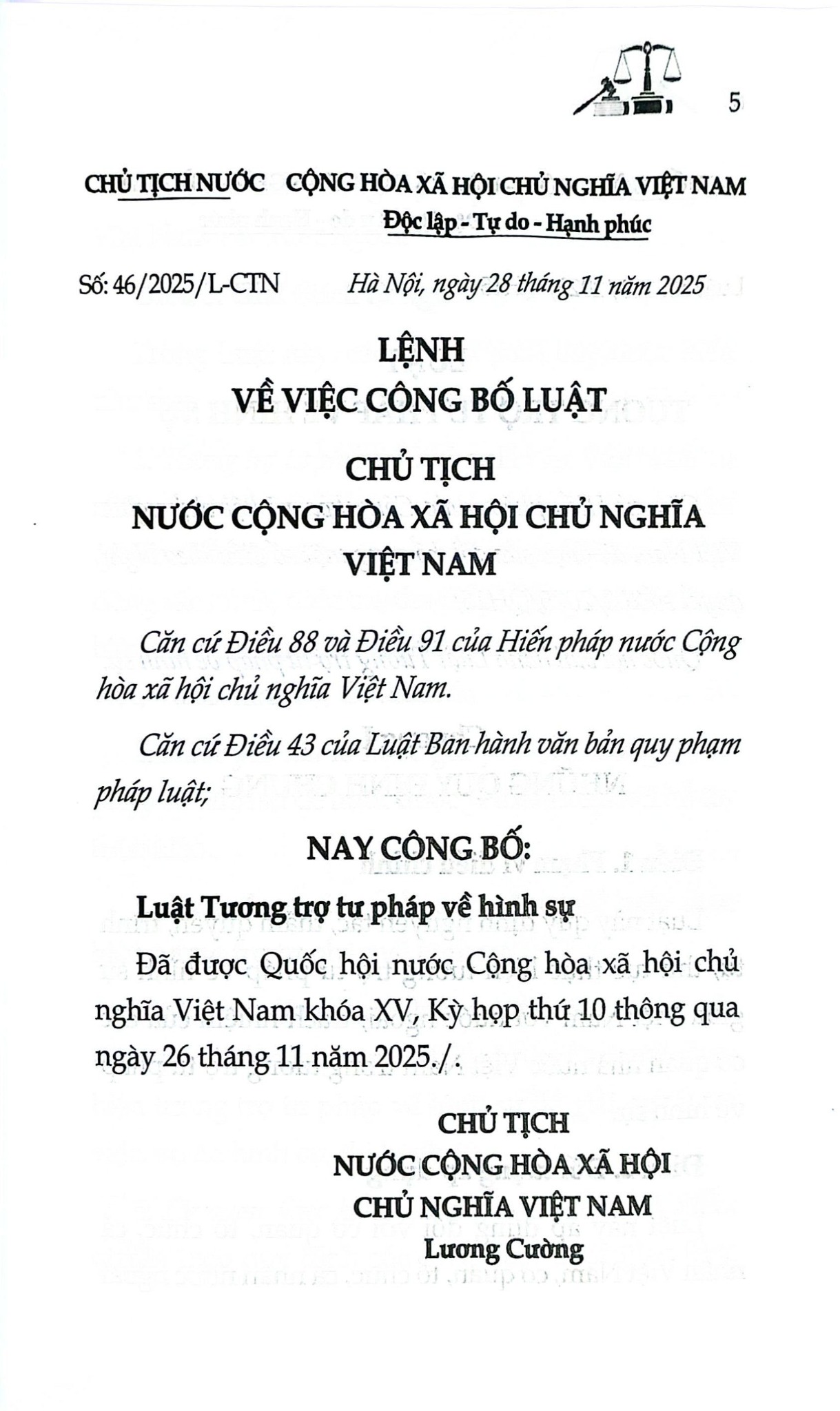 Luật Tương Trợ Tư Pháp Về Hình Sự Năm 2025 (NXBLĐ) - Quốc Hội