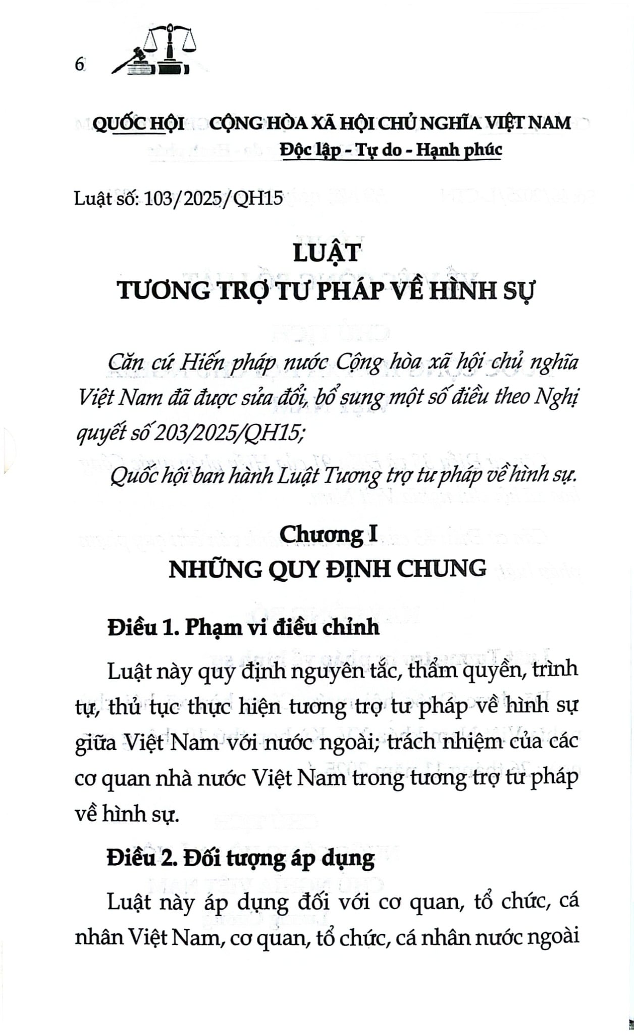 Luật Tương Trợ Tư Pháp Về Hình Sự Năm 2025 (NXBLĐ) - Quốc Hội