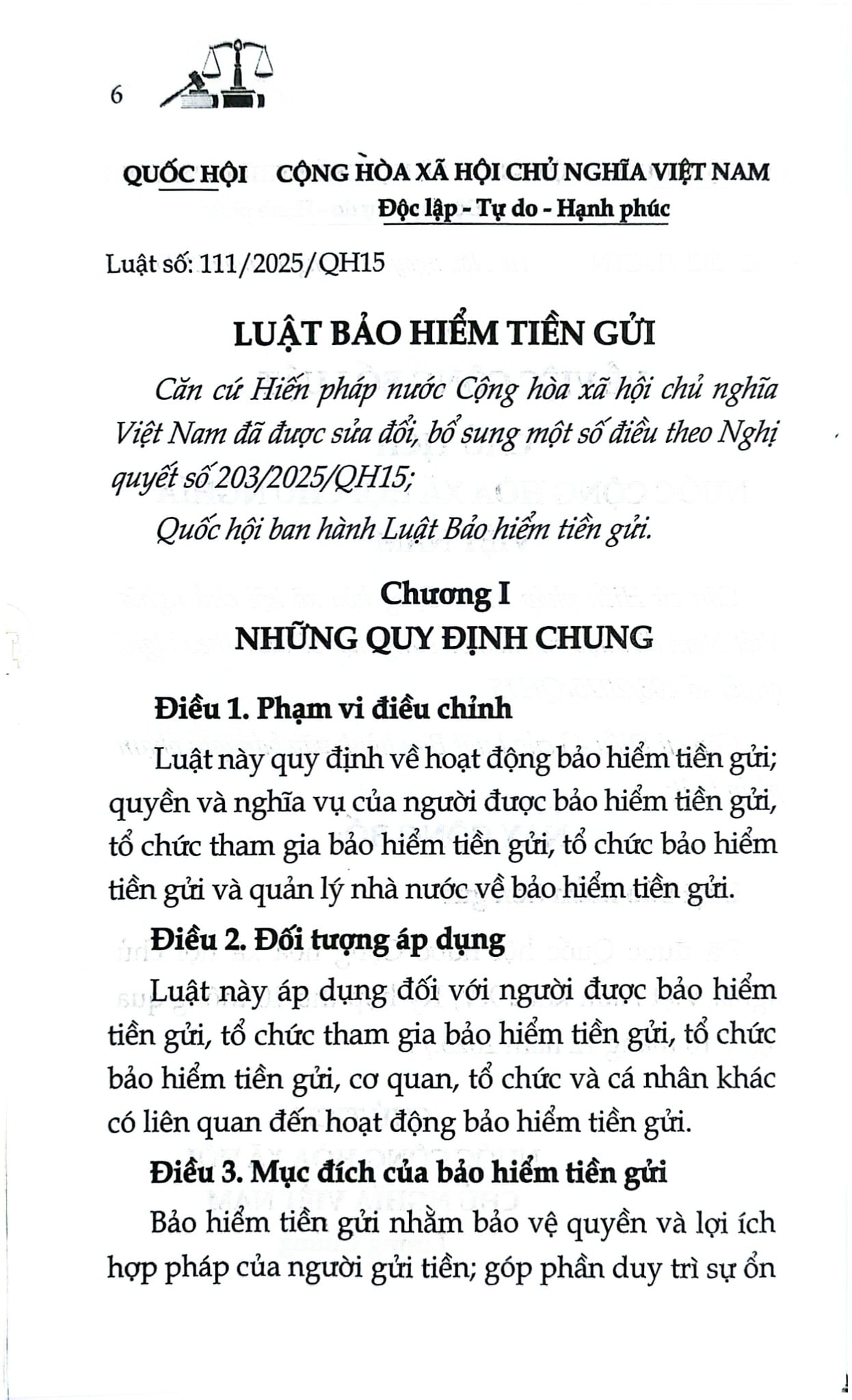 Luật Bảo Hiểm Tiền Gửi Năm 2025 (NXBLĐ) - Quốc Hội