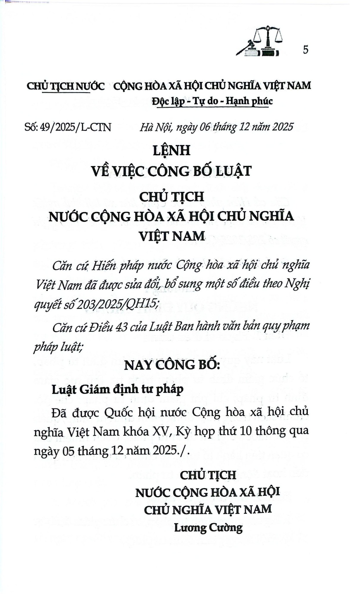 Luật Giám Định Tư Pháp Năm 2025 (NXBLĐ) - Quốc Hội