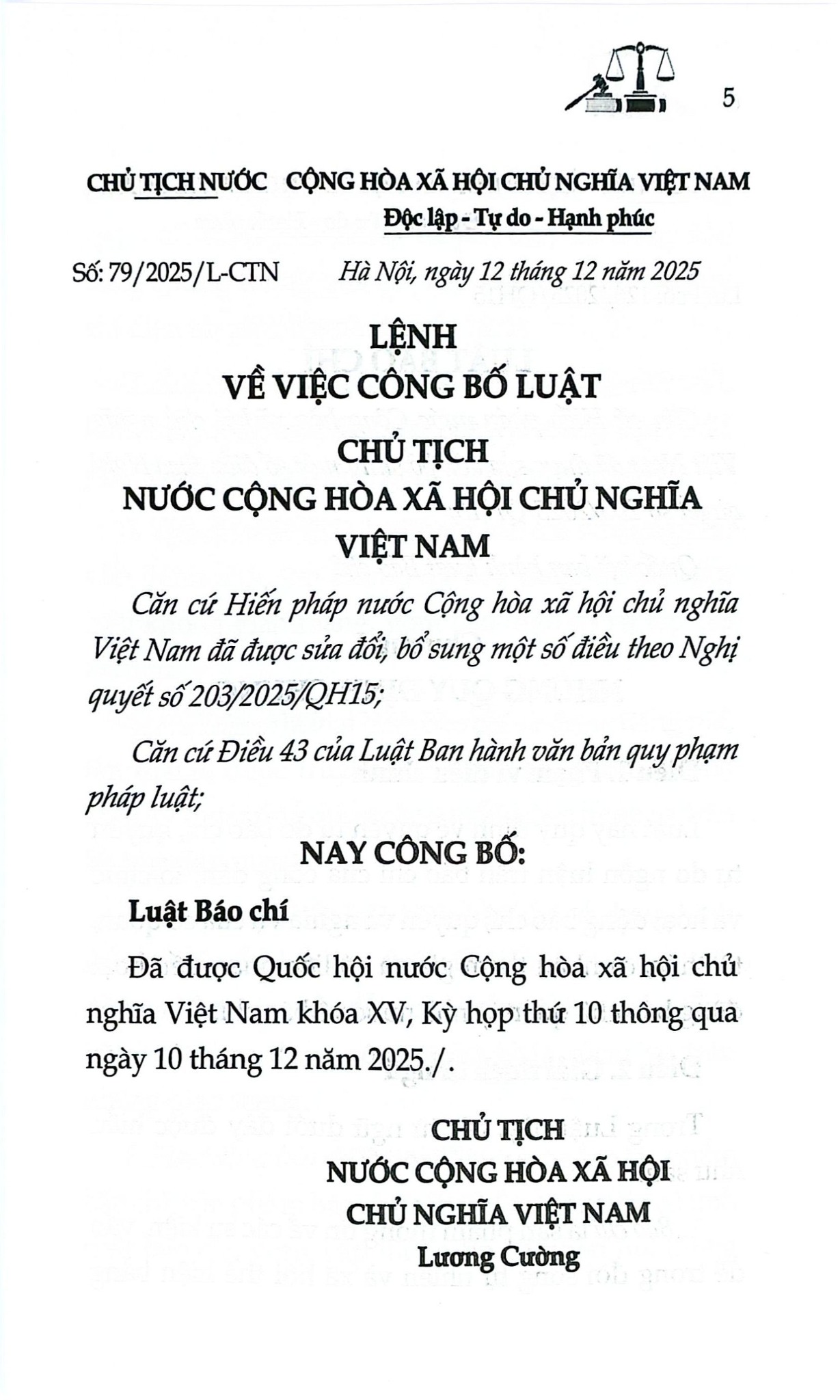 Luật Báo Chí Năm 2025 (NXBLĐ) - Quốc Hội