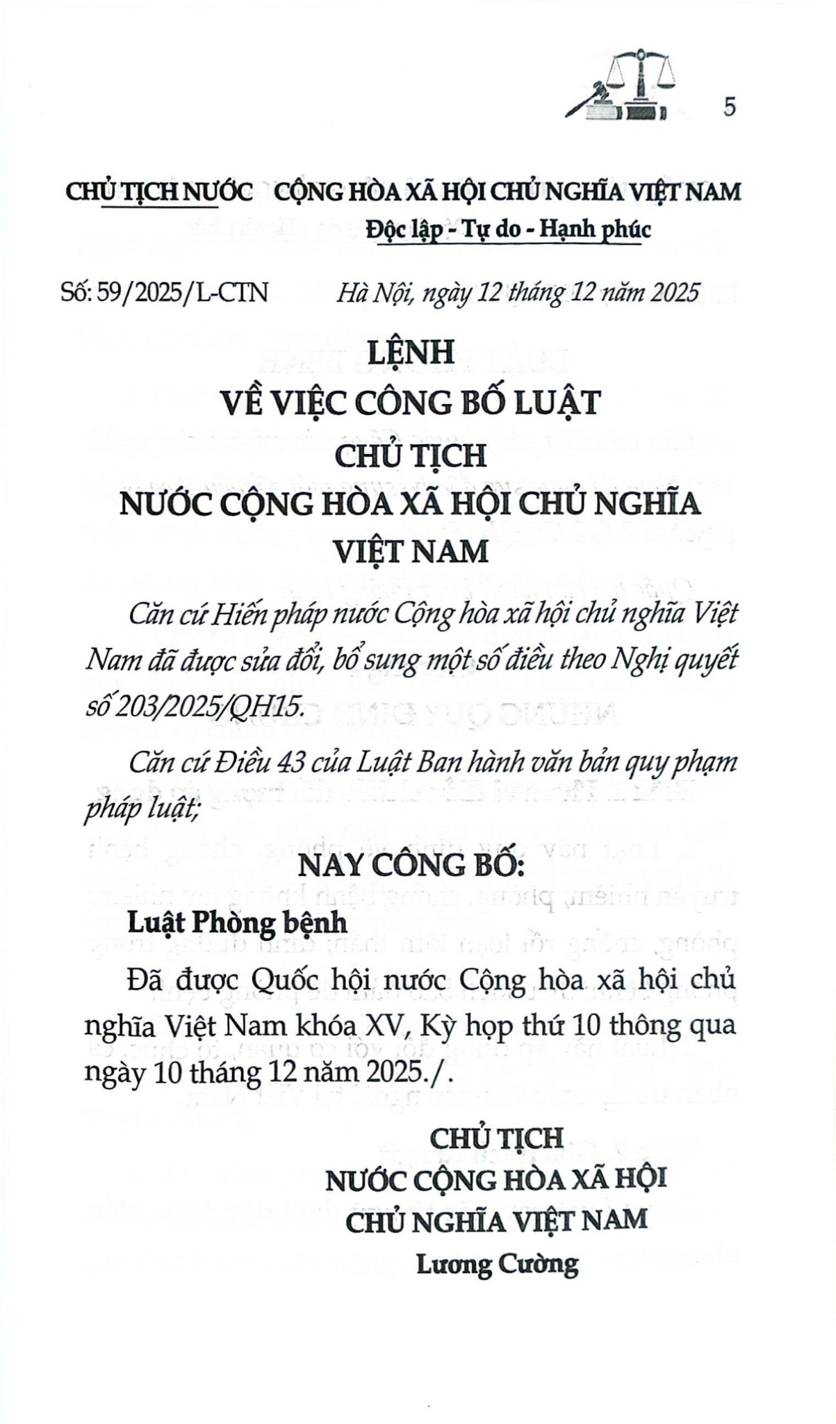 Luật Phòng Bệnh Năm 2025 (NXBLĐ) - Quốc Hội