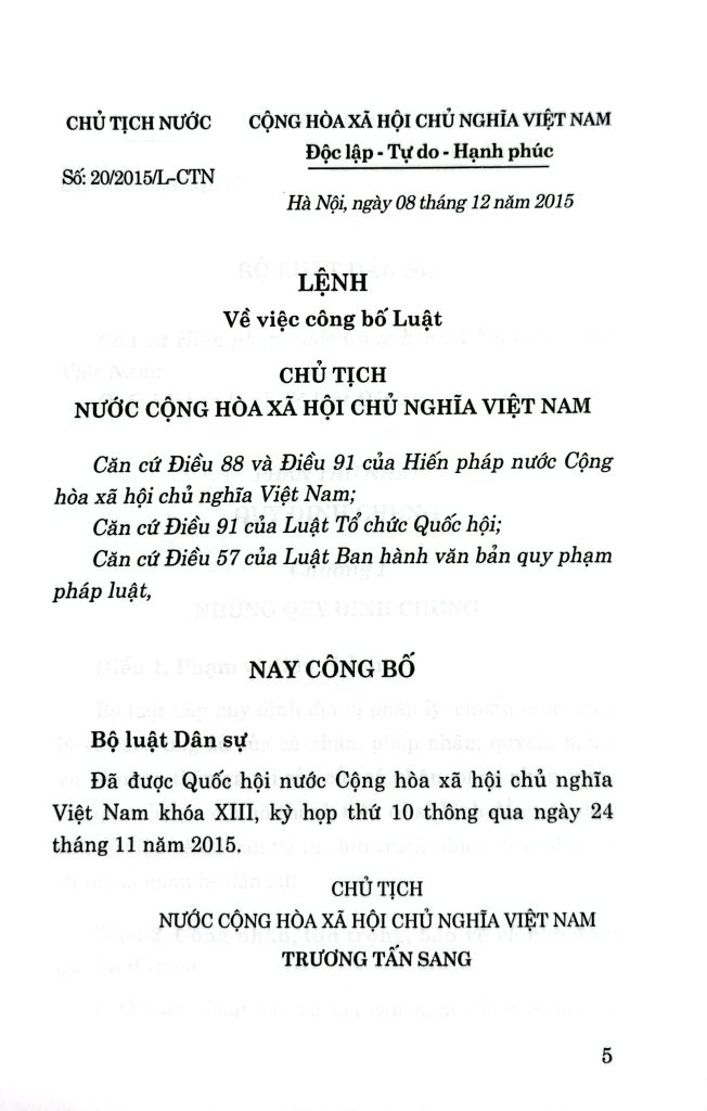  Bộ Luật Dân Sự Năm 2015 - Quốc hội 
